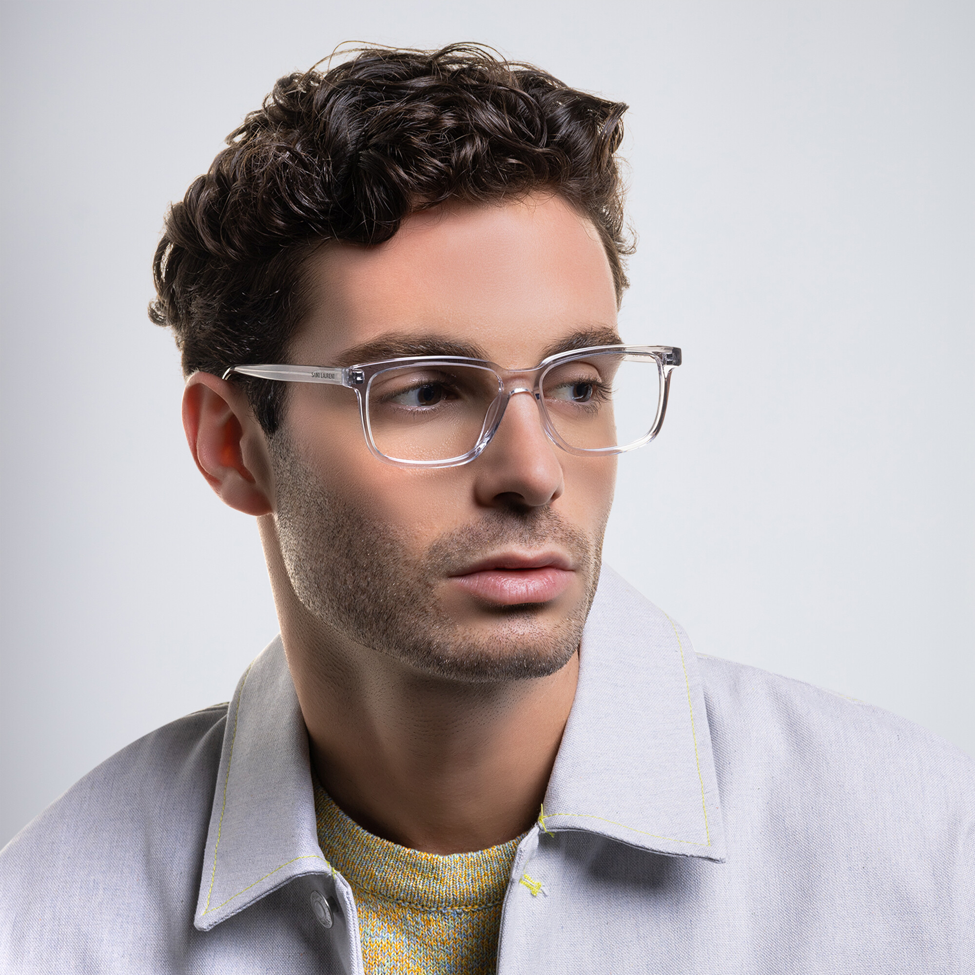 Shop SAINT LAURENT Wide Rectangle Eyeglasses in Grey online.