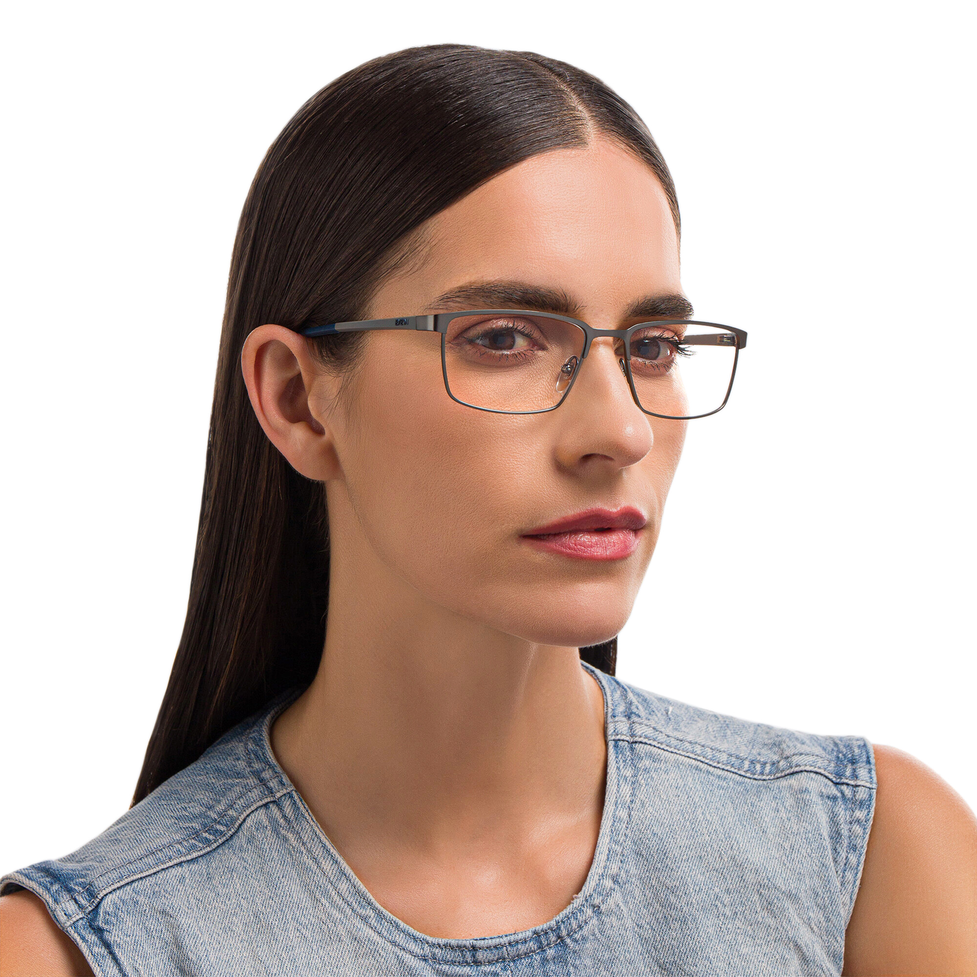 Shop EYE'M Rectangle Eyeglasses in Gunmetal online.