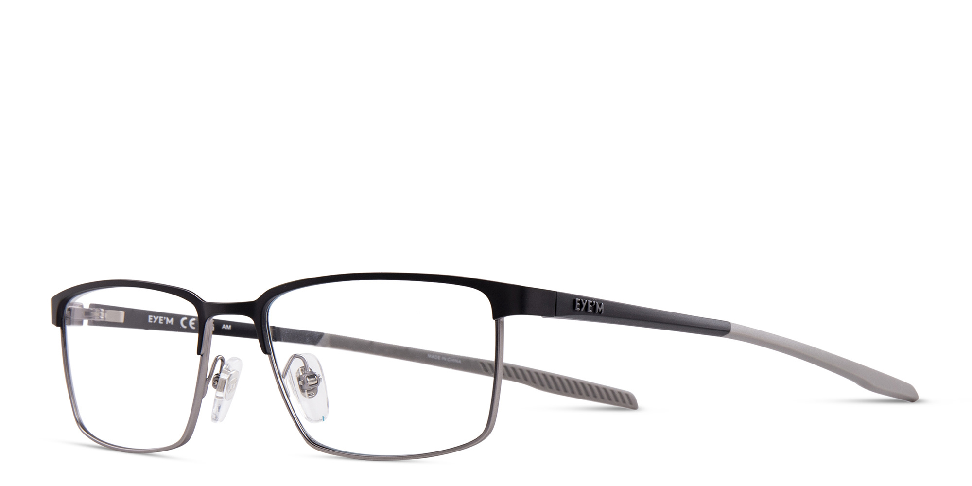 EYE'M Rectangle Eyeglasses in Black & Gunmetal – Product Photo 2