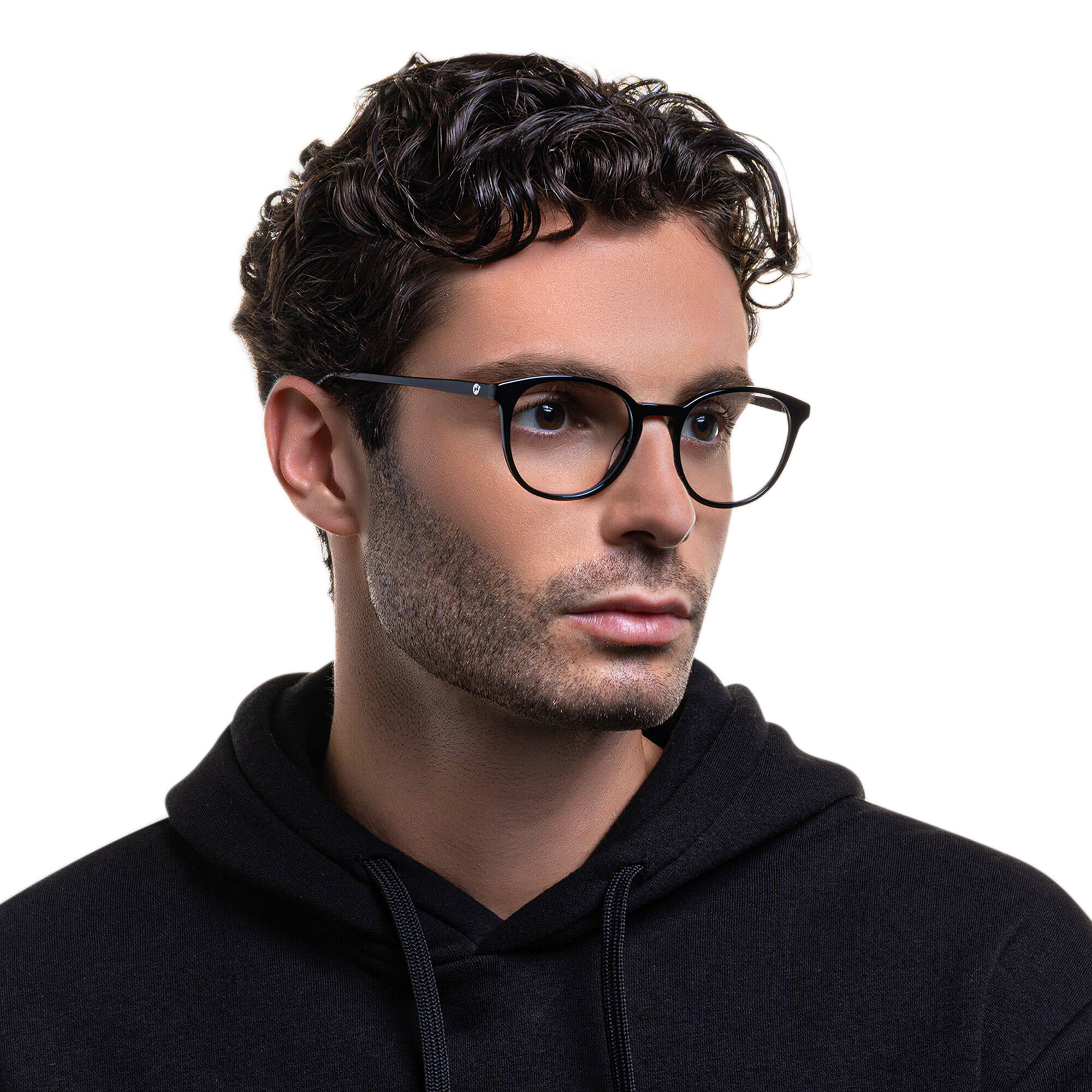 EYE'M Round Eyeglasses in Black – Product Photo 6