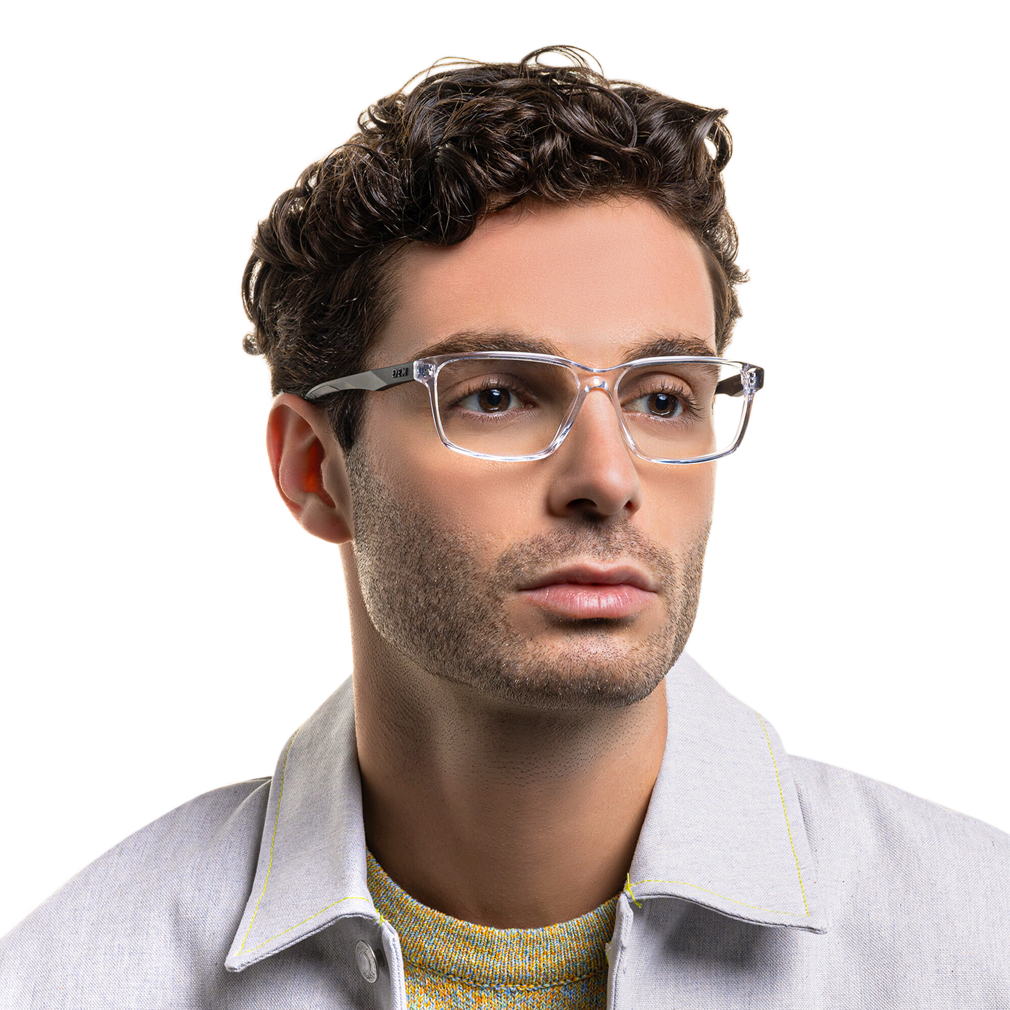 EYE'M Wide Rectangle Eyeglasses in Clear – Product Photo 5