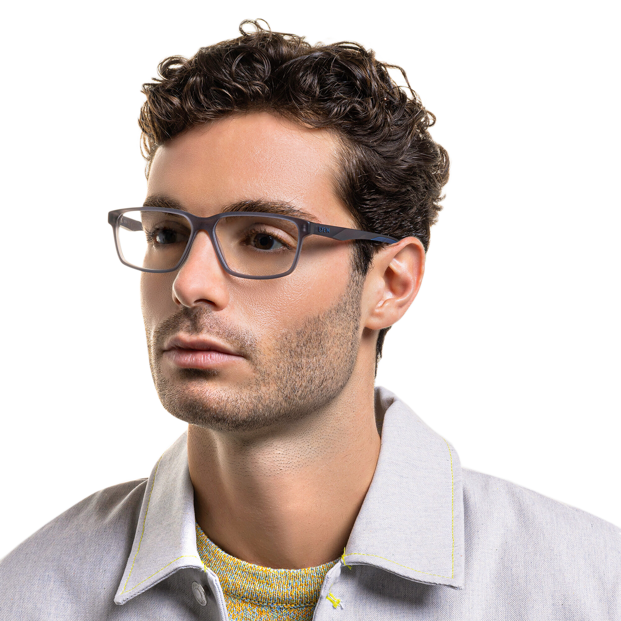 EYE'M Wide Rectangle Eyeglasses in Grey – Product Photo 5