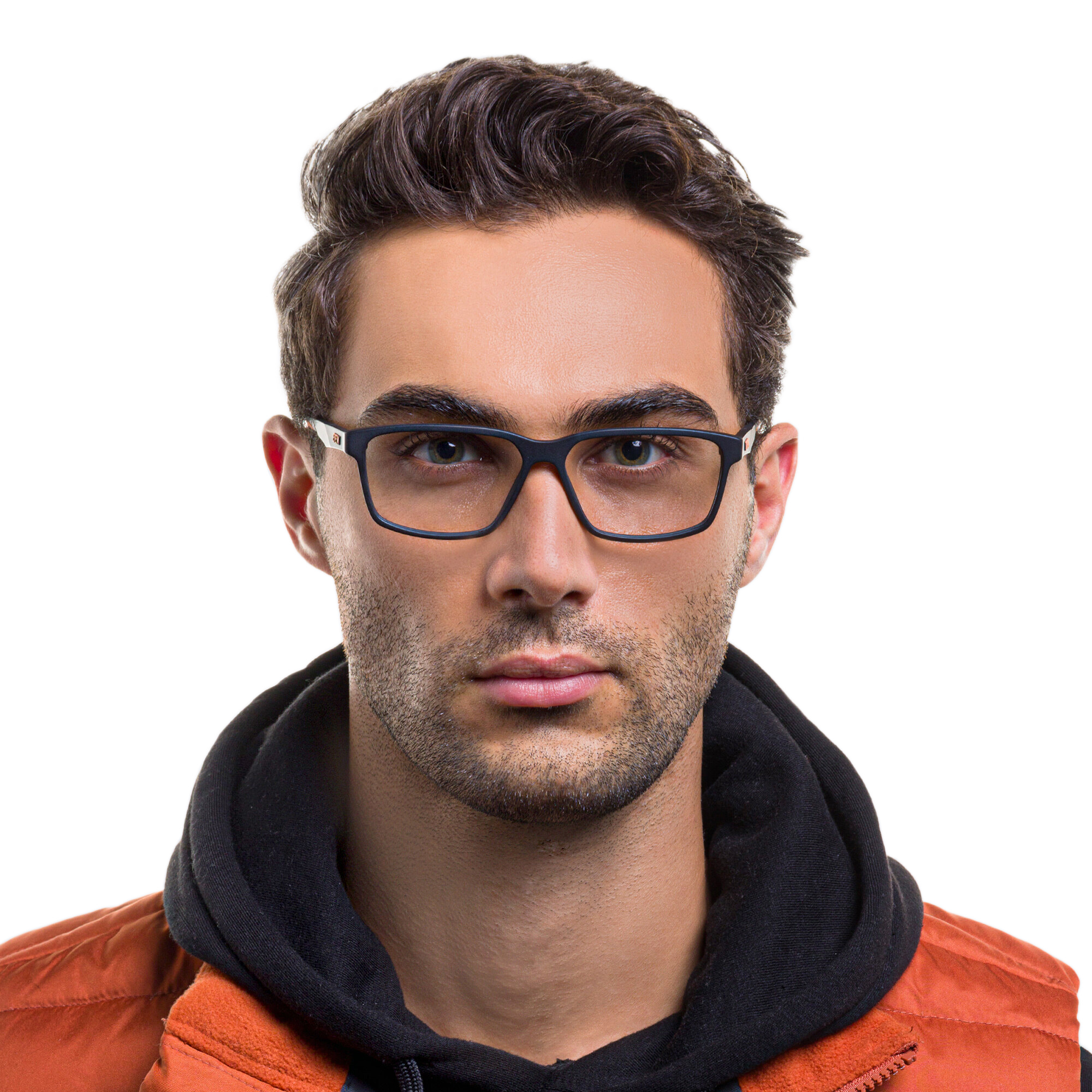 Shop EYE'M Wide Rectangle Eyeglasses in Black & Orange online.