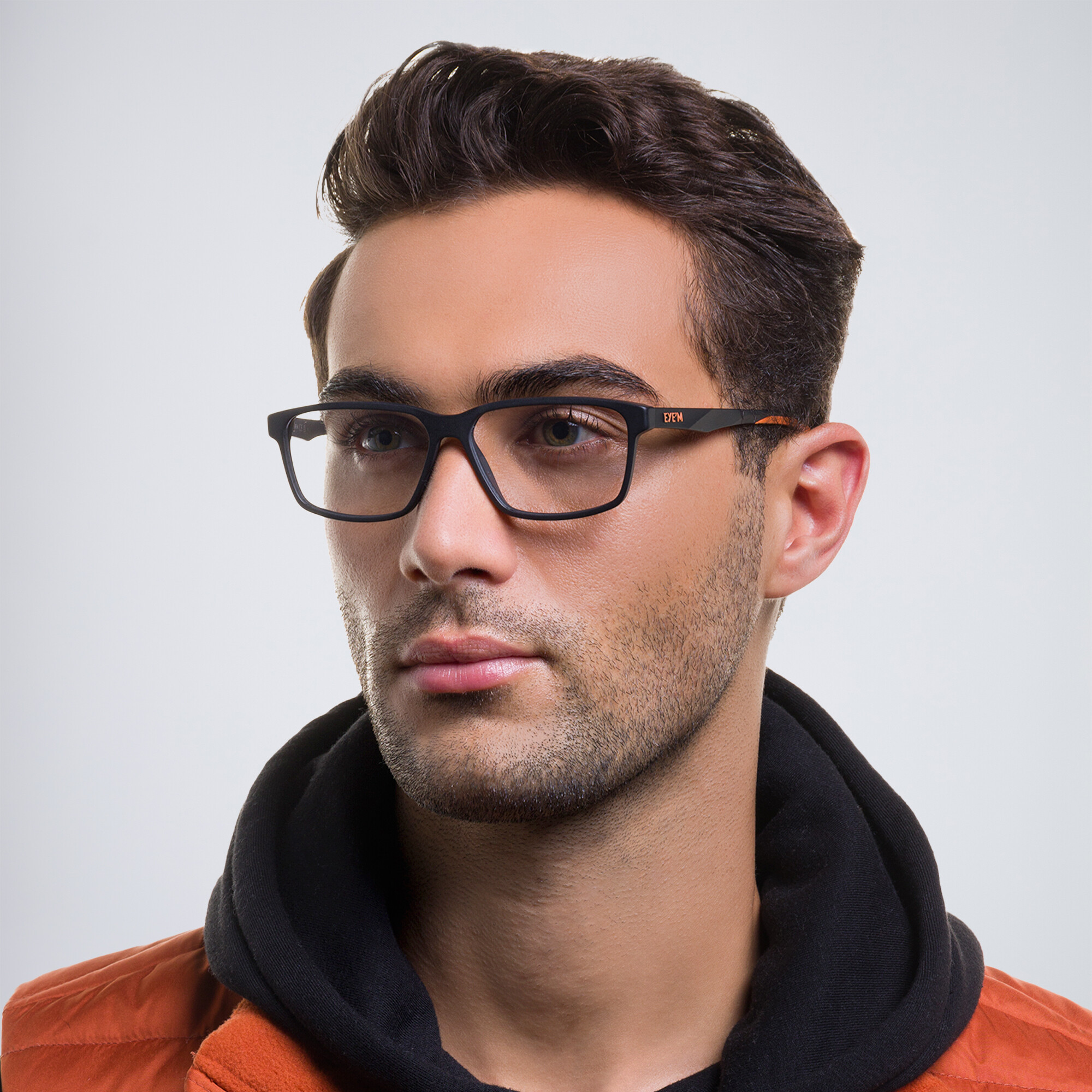 Shop EYE'M Wide Rectangle Eyeglasses in Black & Orange online.