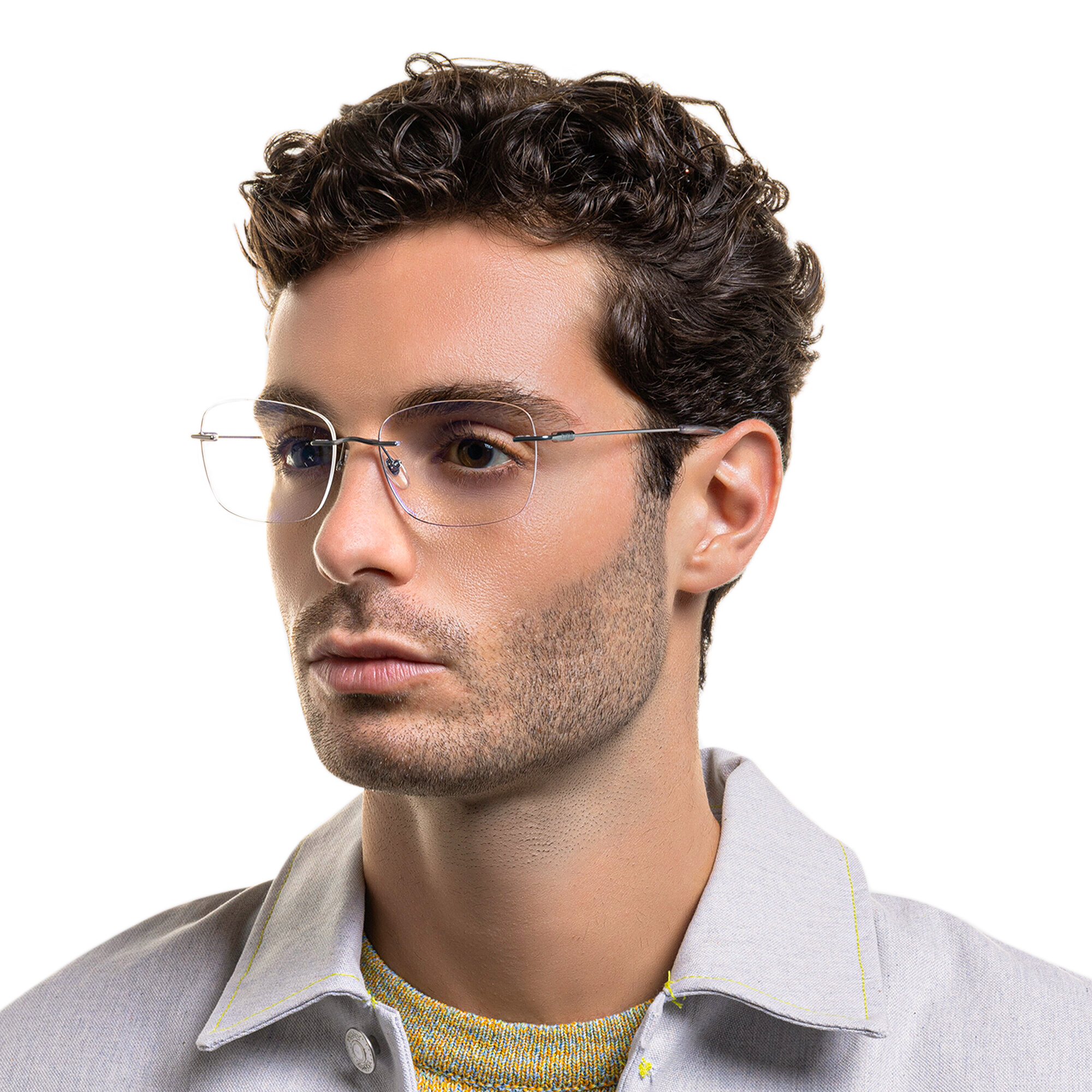 Shop EYE'M Rimless Wide Square Eyeglasses in Silver online.