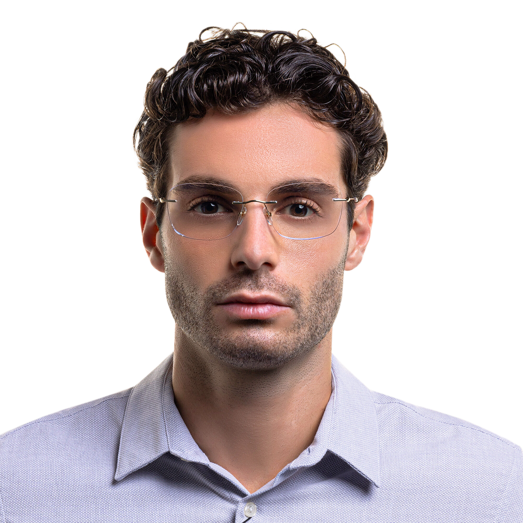 EYE'M Rimless Wide Square Eyeglasses in Gold – Product Photo 5