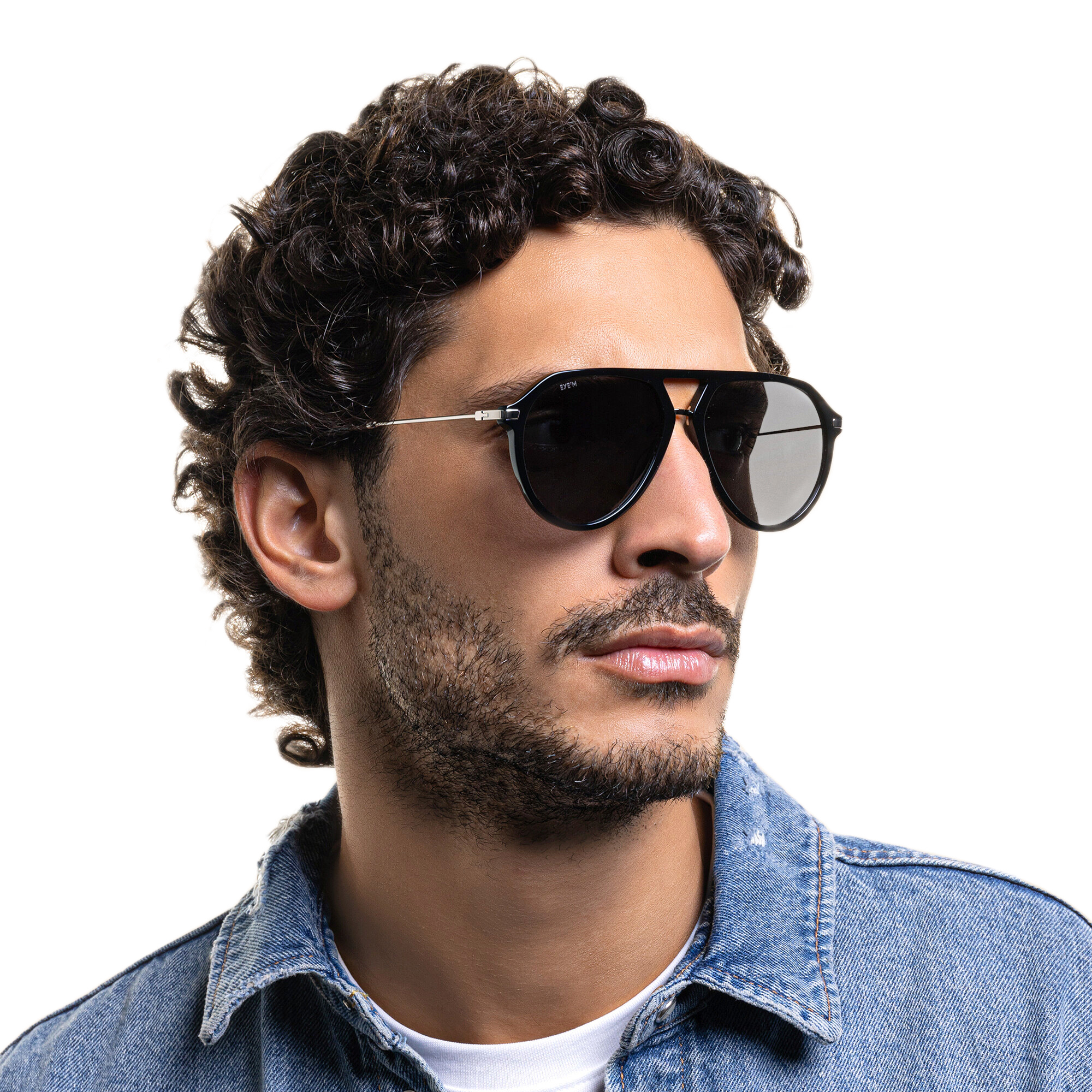 تسوق نظارات شمسية أفياتور EYE'M بلون أسود فضي أونلاين.