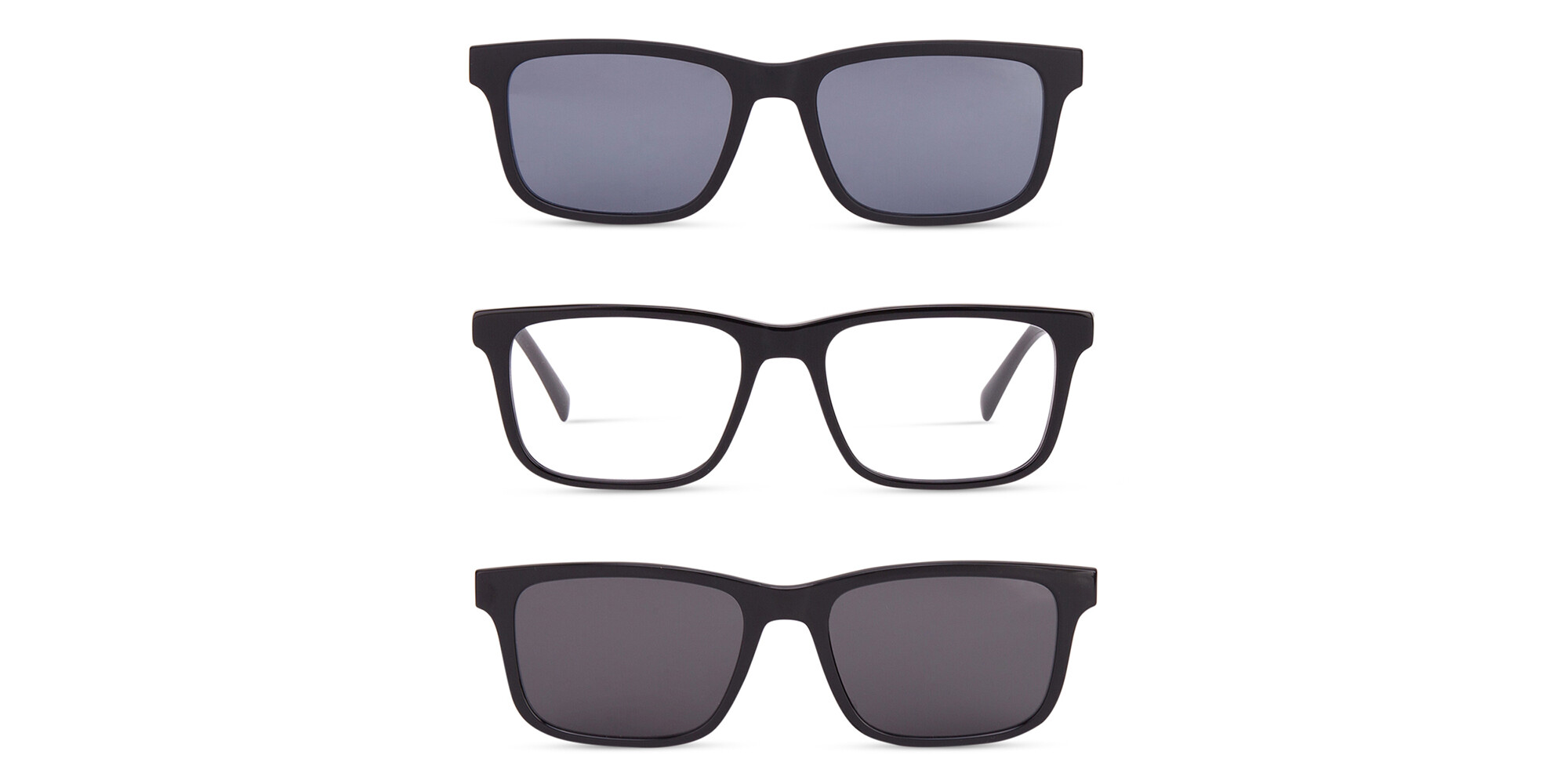 Shop EYE'M Clip-On Rectangle Eyeglasses in Solid Black online.