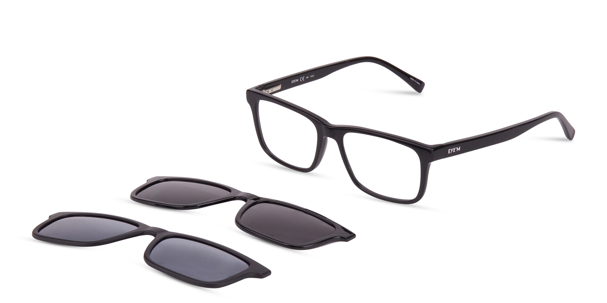 Shop EYE'M Clip-On Rectangle Eyeglasses in Solid Black online.