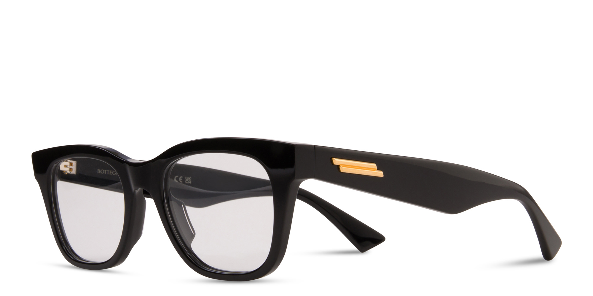 Shop BOTTEGA VENETA Unisex Rectangle Eyeglasses in Black online.