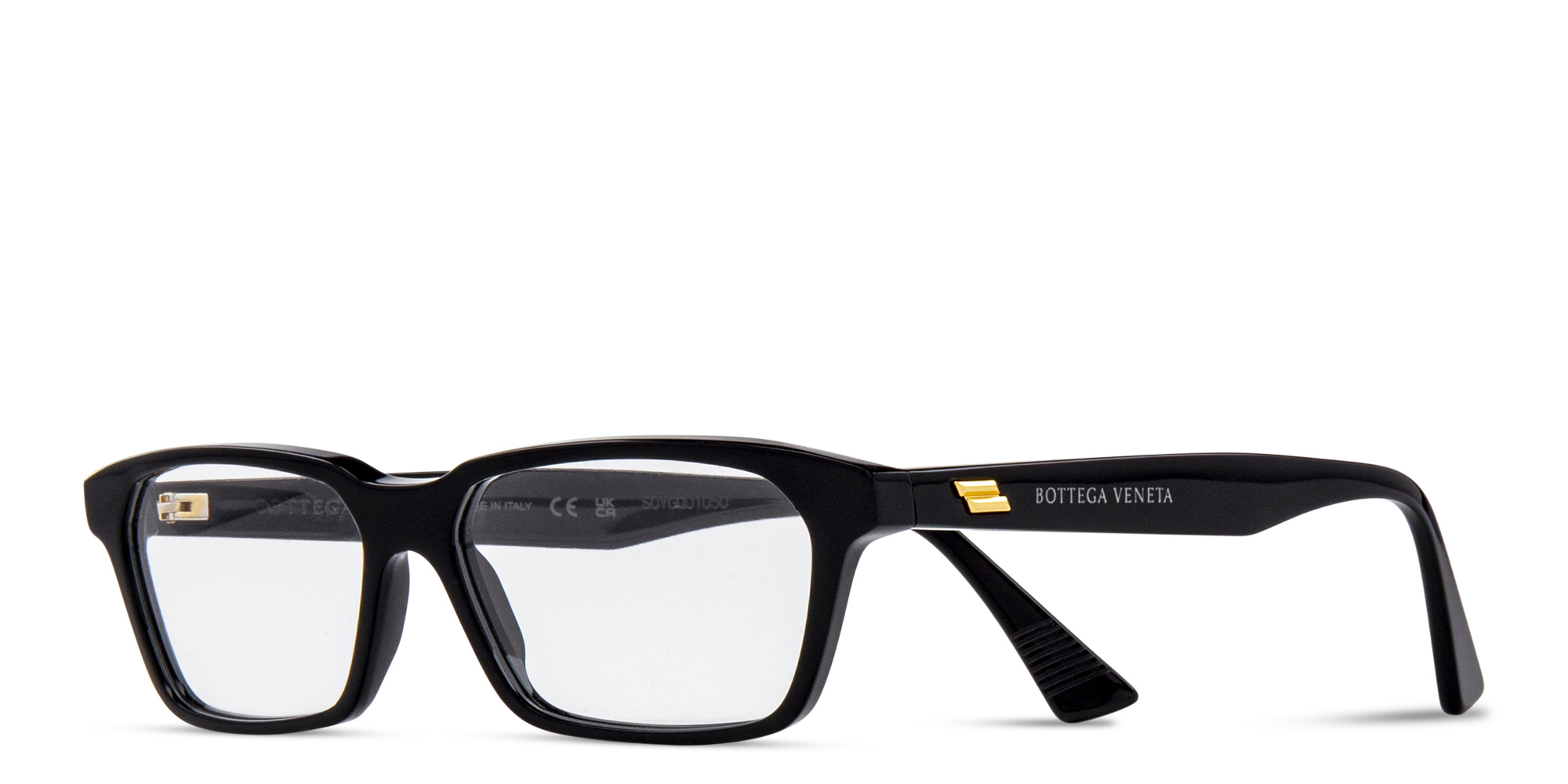 Shop BOTTEGA VENETA Rectangle Eyeglasses in Black online.