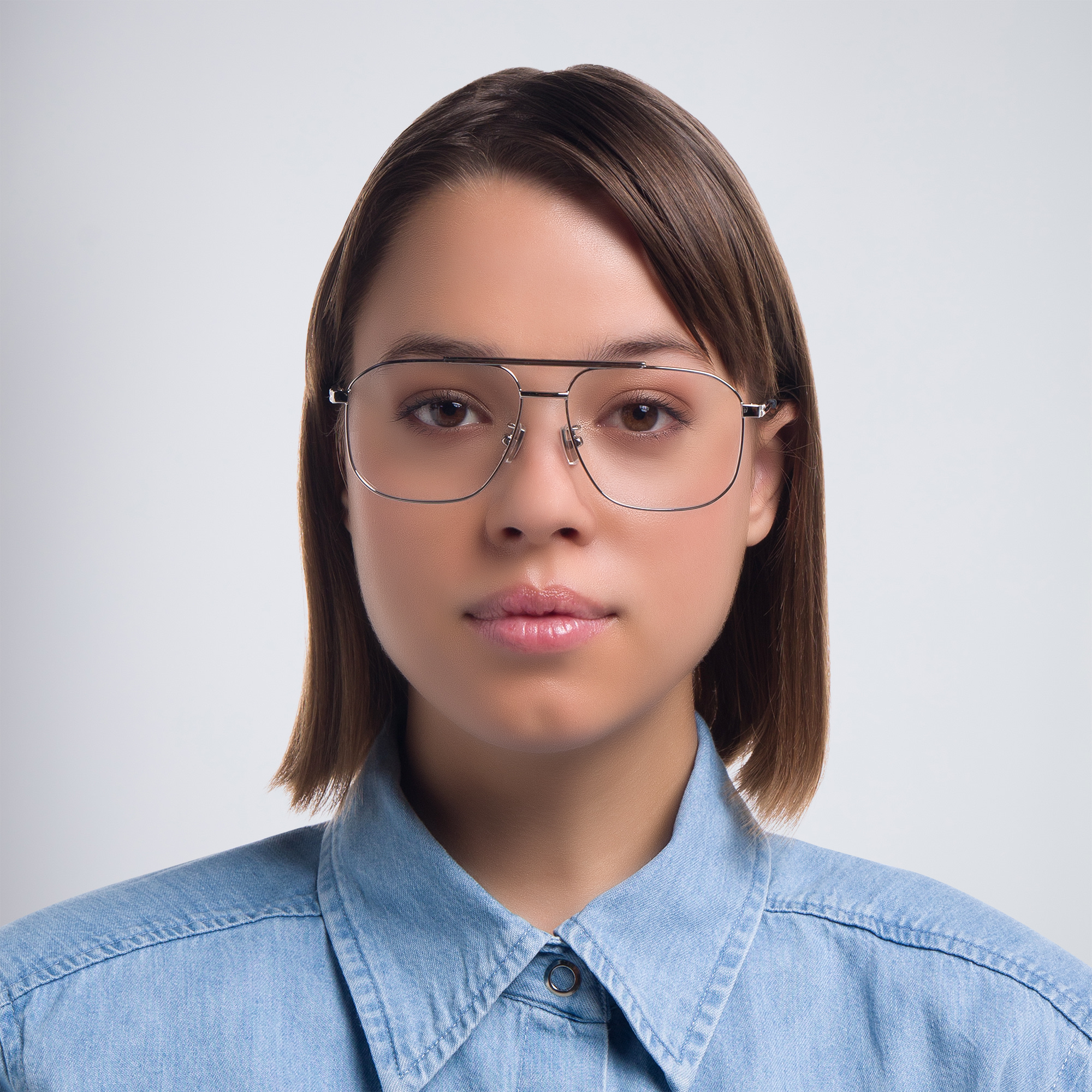 Shop BOTTEGA VENETA Unisex Wide Aviator Eyeglasses in Silver online.