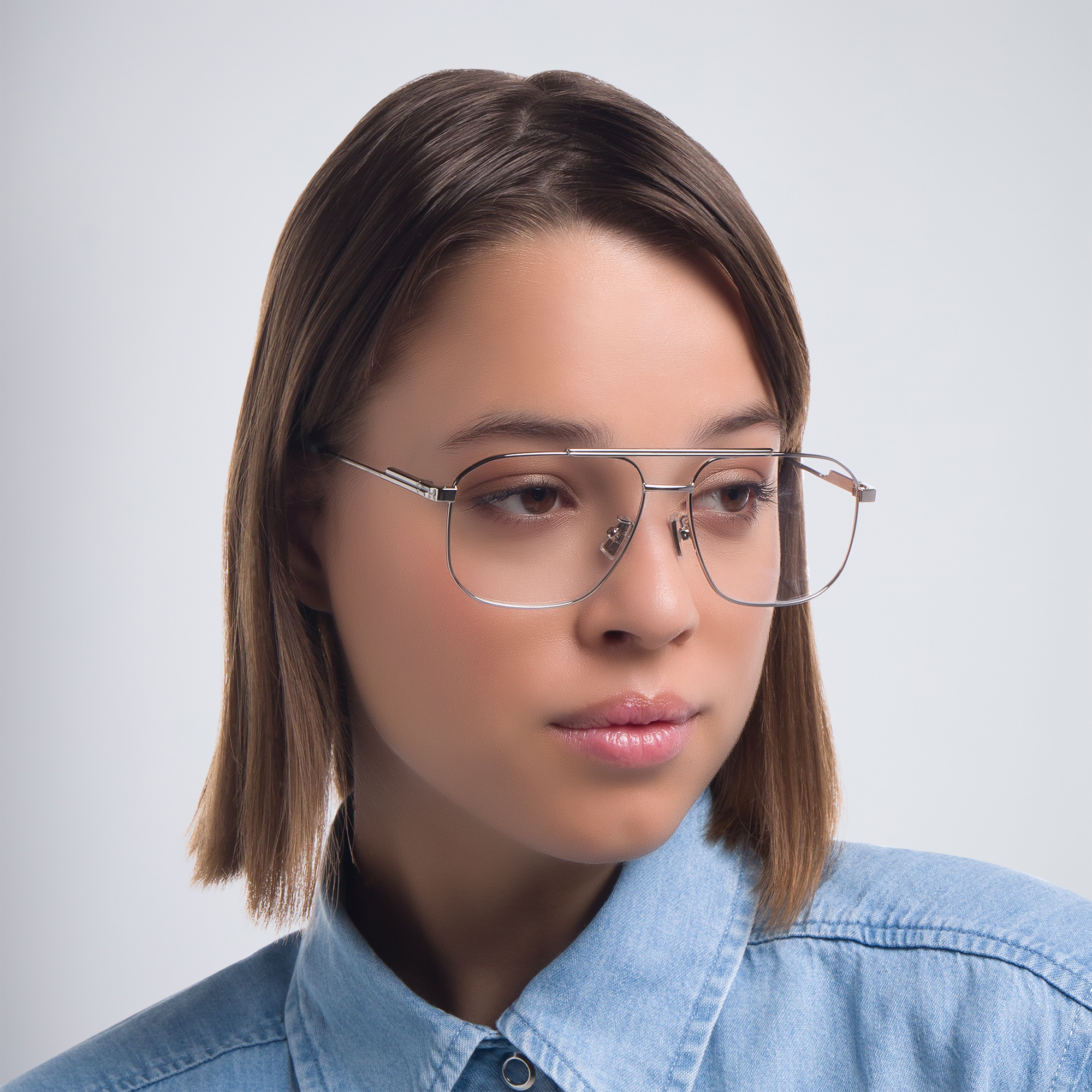 Shop BOTTEGA VENETA Unisex Wide Aviator Eyeglasses in Silver online.