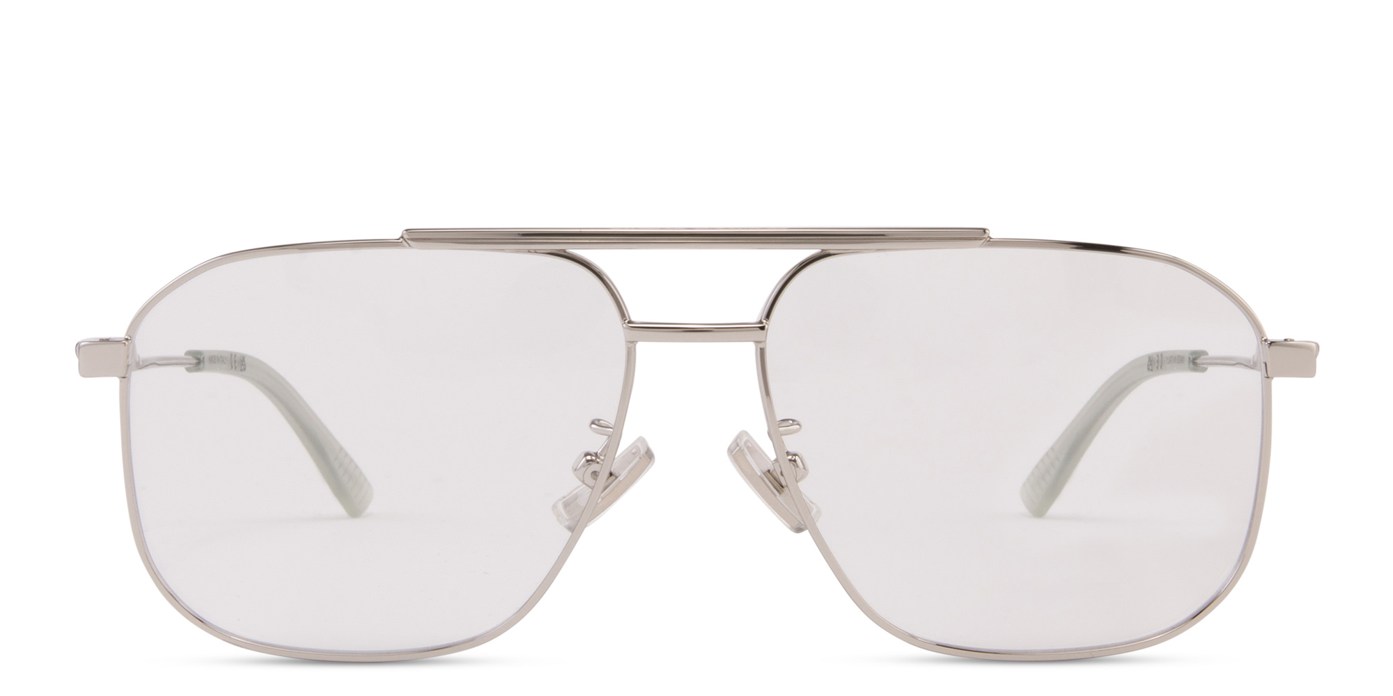 Shop BOTTEGA VENETA Unisex Wide Aviator Eyeglasses in Silver online.