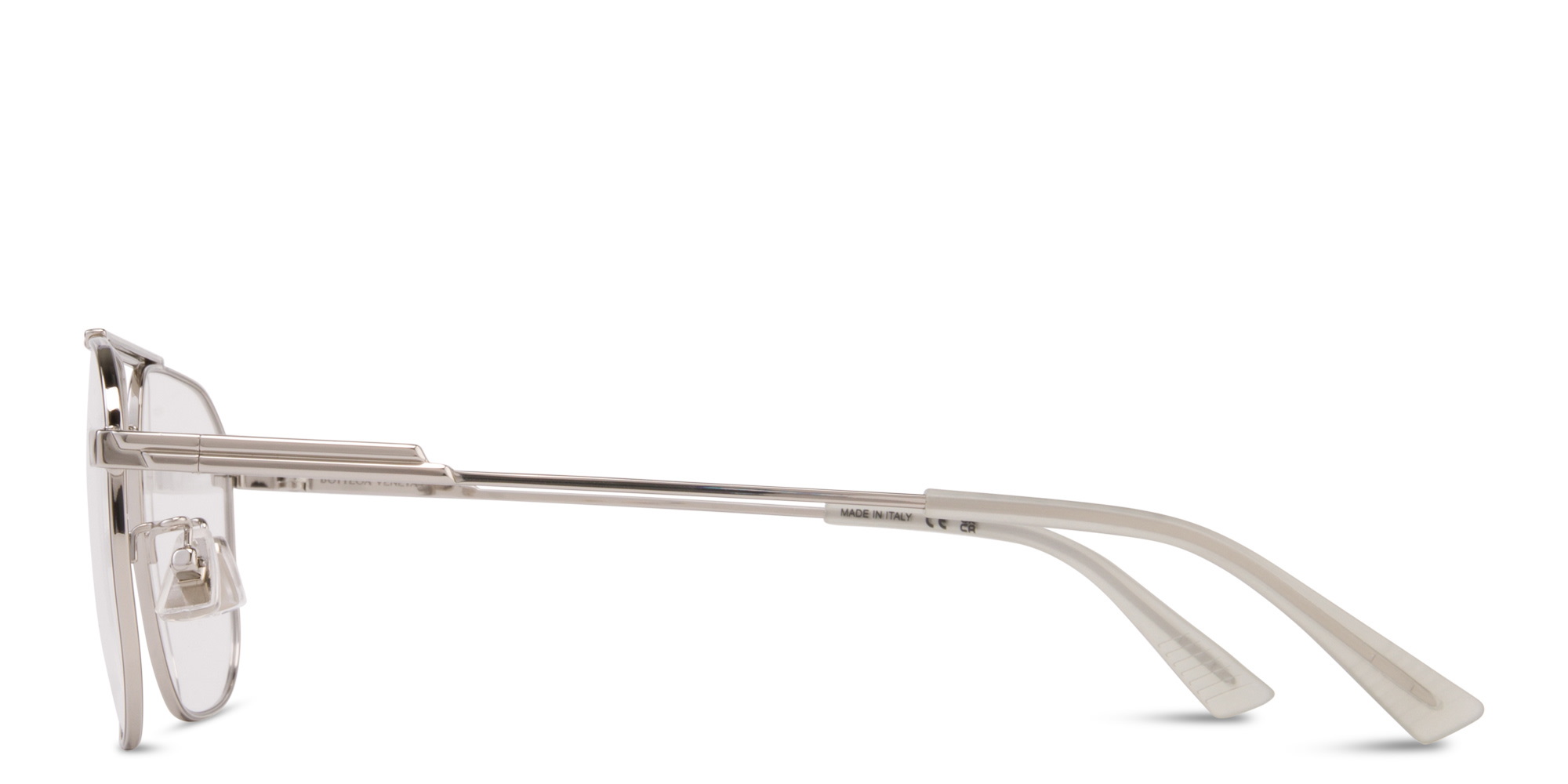 Shop BOTTEGA VENETA Unisex Wide Aviator Eyeglasses in Silver online.