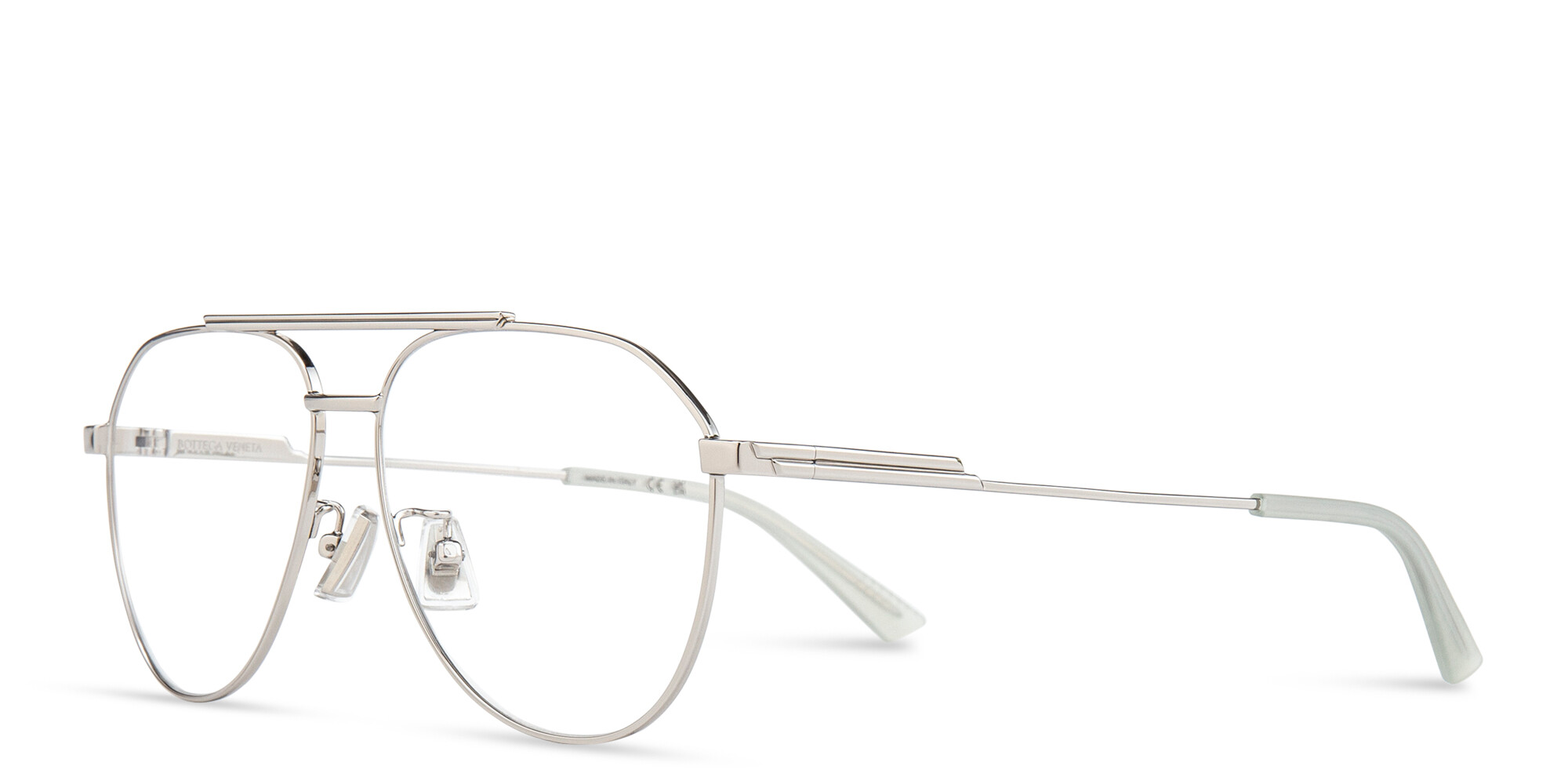 Shop BOTTEGA VENETA Unisex Wide Aviator Eyeglasses in Silver online.