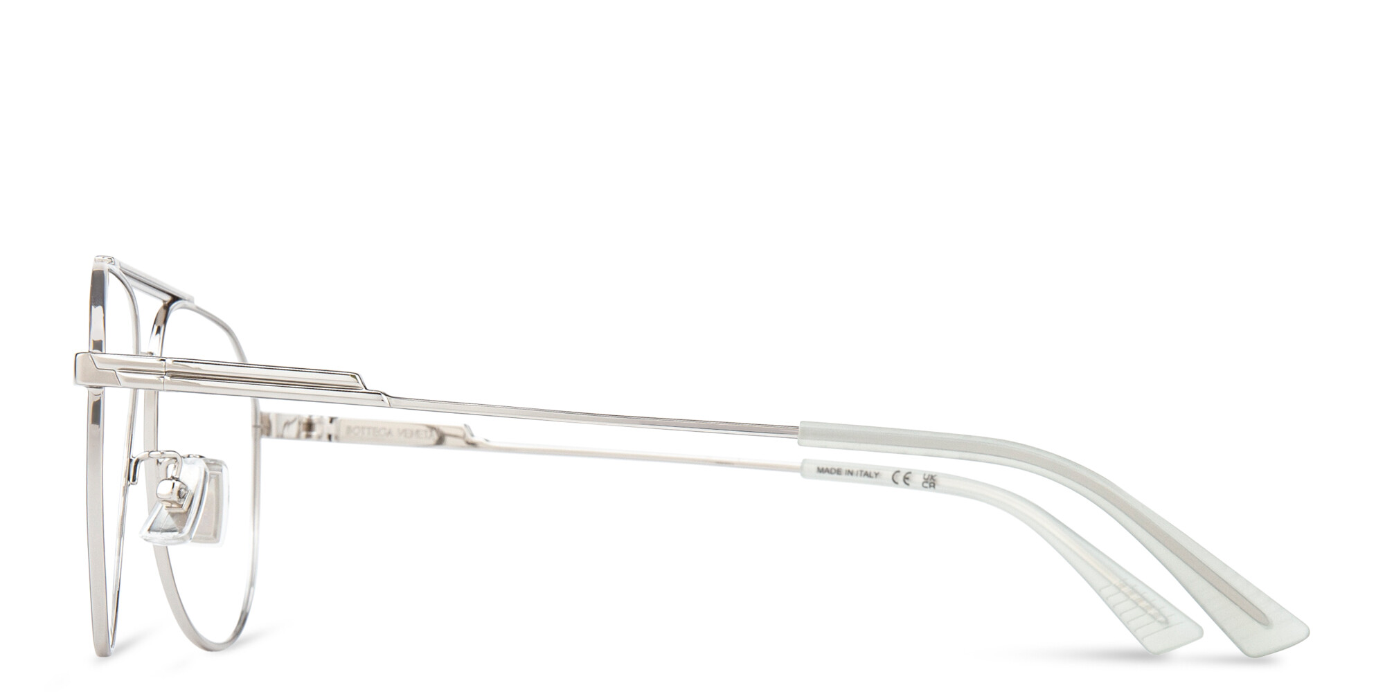 Shop BOTTEGA VENETA Unisex Wide Aviator Eyeglasses in Silver online.