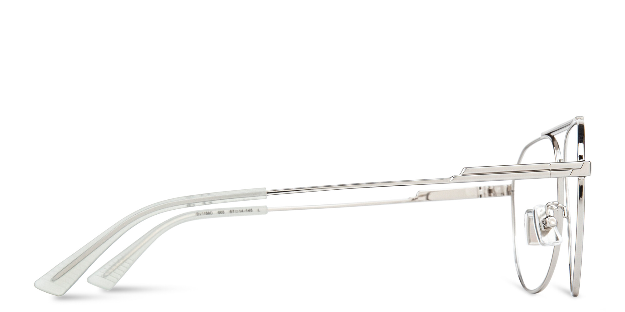 Shop BOTTEGA VENETA Unisex Wide Aviator Eyeglasses in Silver online.