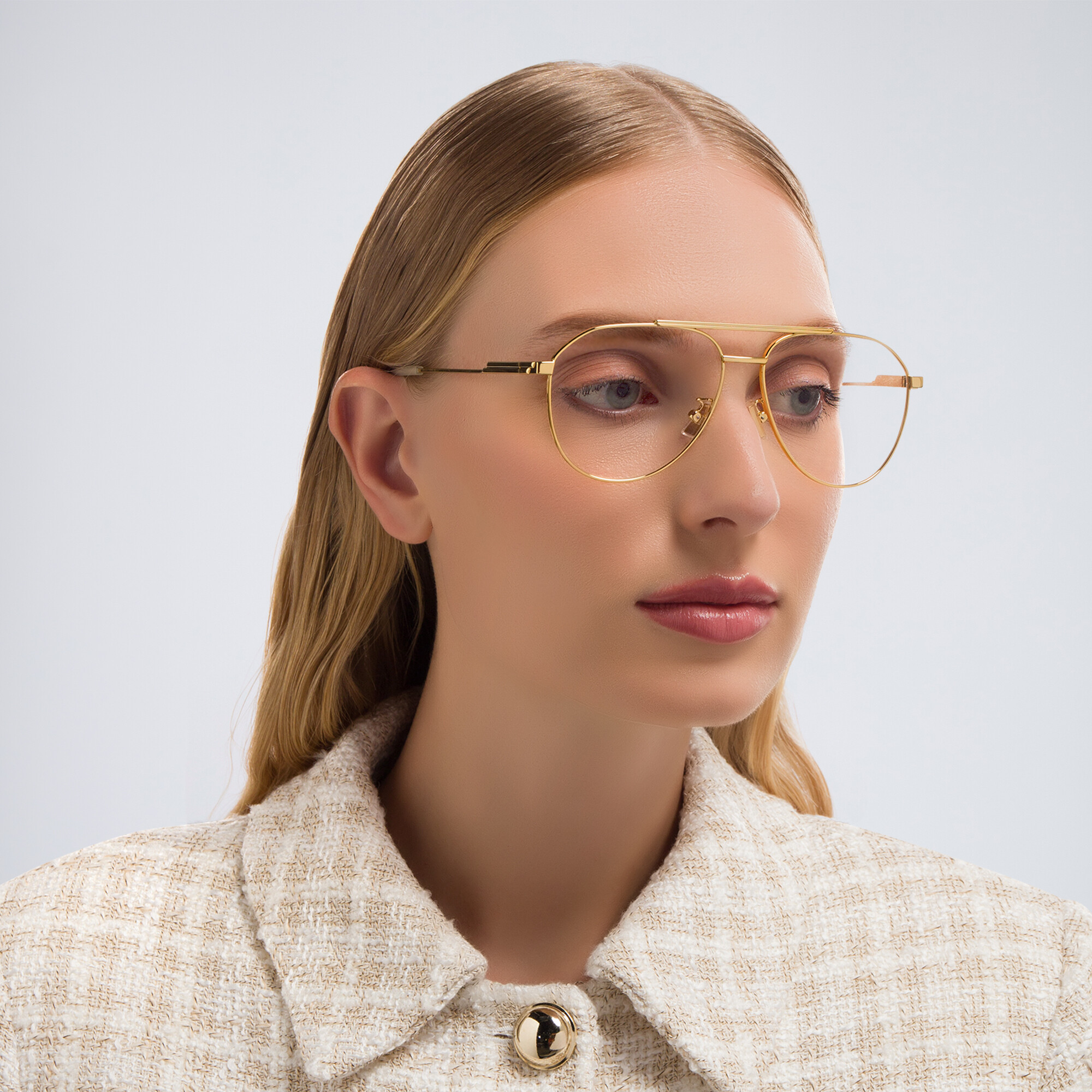 BOTTEGA VENETA Unisex Wide Aviator Eyeglasses in Gold – Product Photo 5