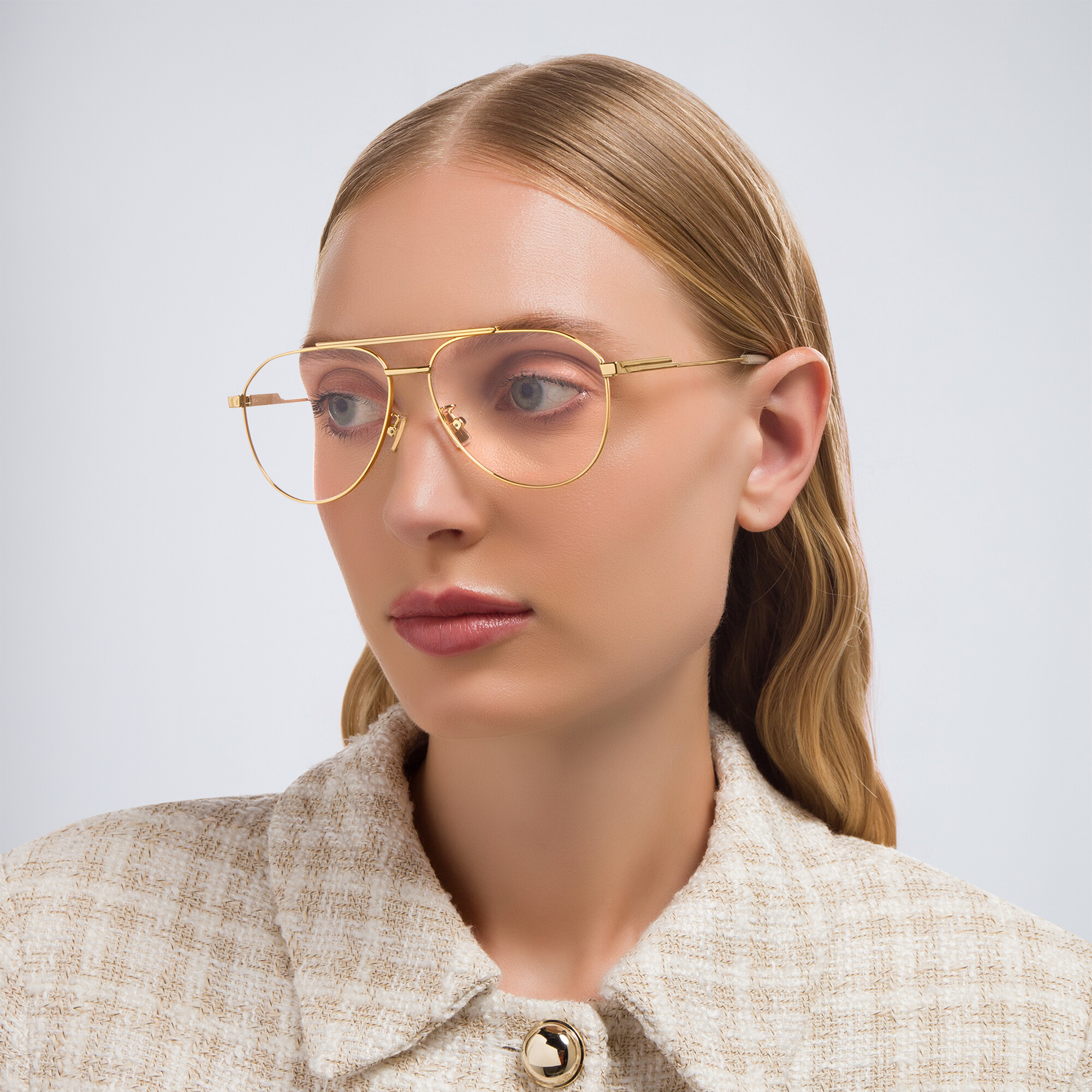 BOTTEGA VENETA Unisex Wide Aviator Eyeglasses in Gold – Product Photo 6