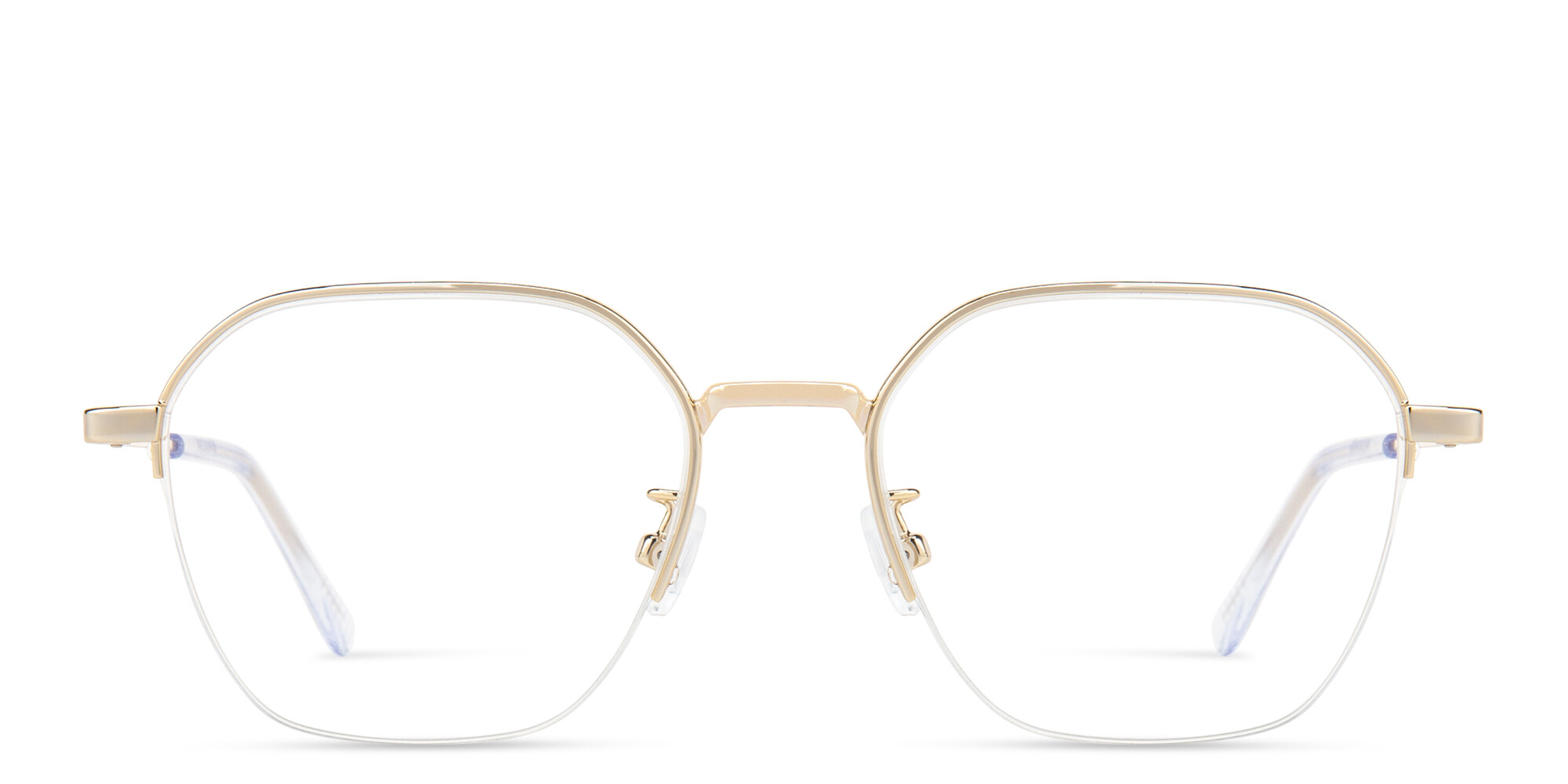 Shop BOTTEGA VENETA Half-Rim Irregular Eyeglasses in Gold online.