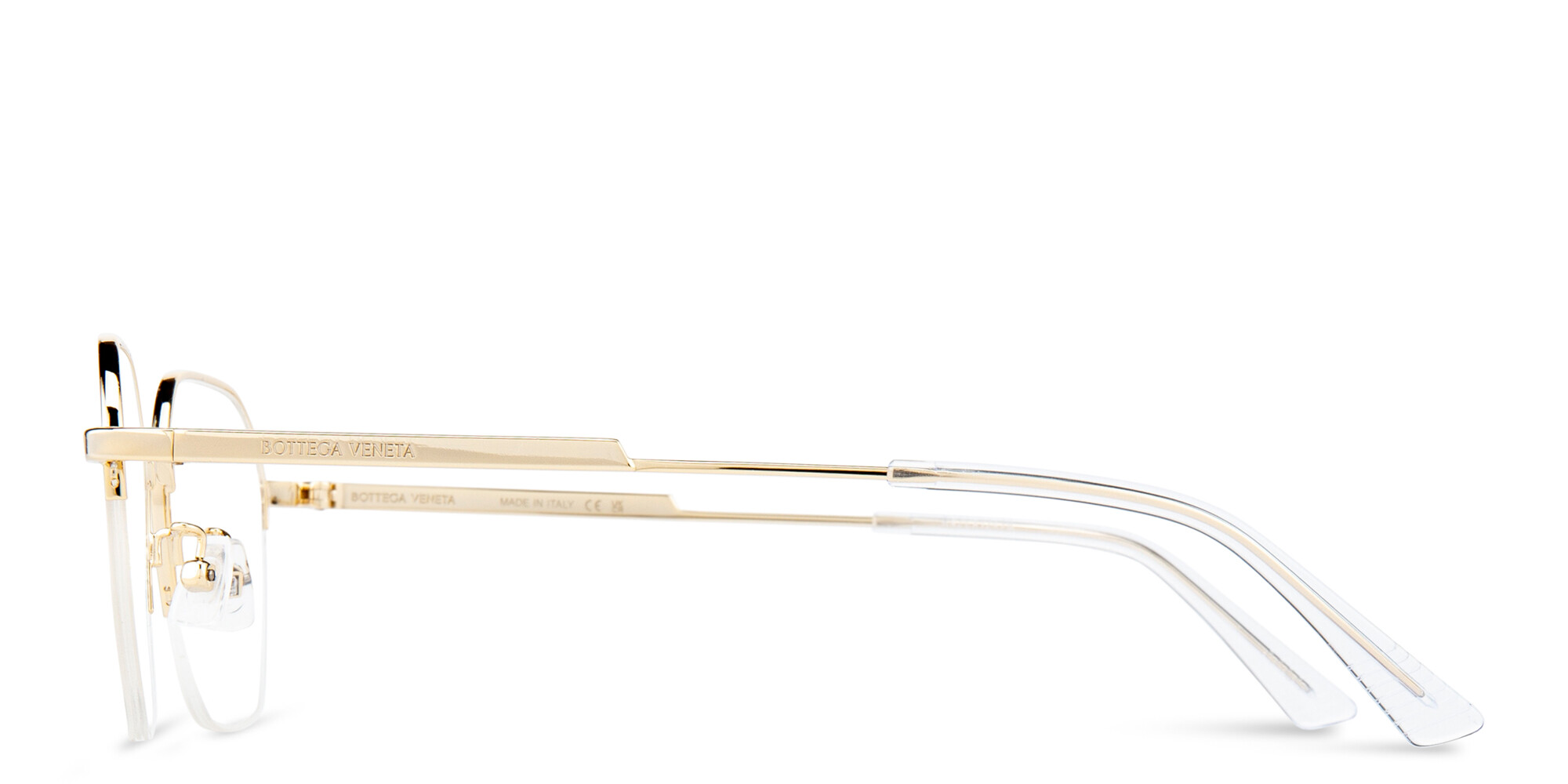 Shop BOTTEGA VENETA Half-Rim Irregular Eyeglasses in Gold online.