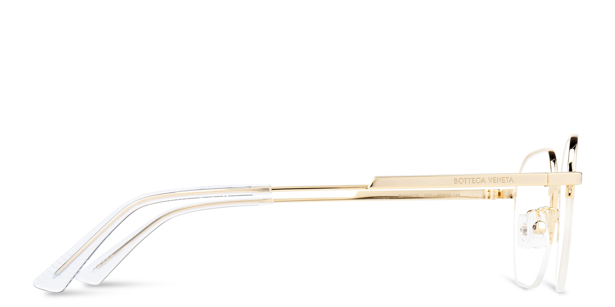 Shop BOTTEGA VENETA Half-Rim Irregular Eyeglasses in Gold online.