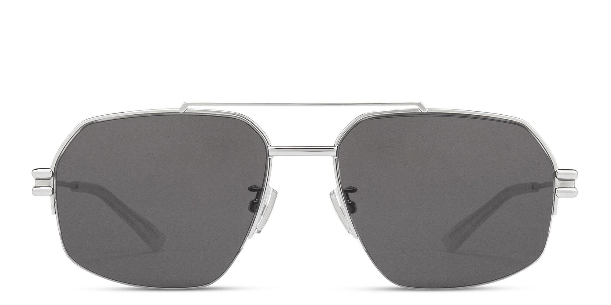 Shop BOTTEGA VENETA Unisex Half-Rim Aviator Sunglasses in Silver online.