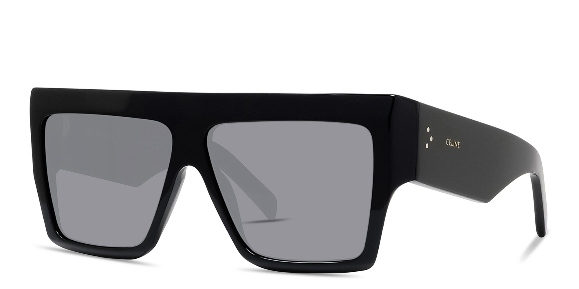Shop CELINE CELINE 3 Dots Black Rectangle Sunglasses in Shiny Black online.
