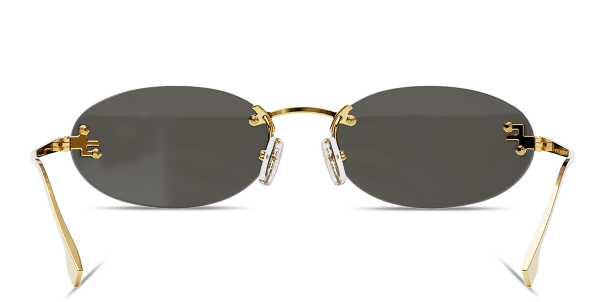 Shop FENDI First Crystal Rimless Oval Sunglasses in Gold online.