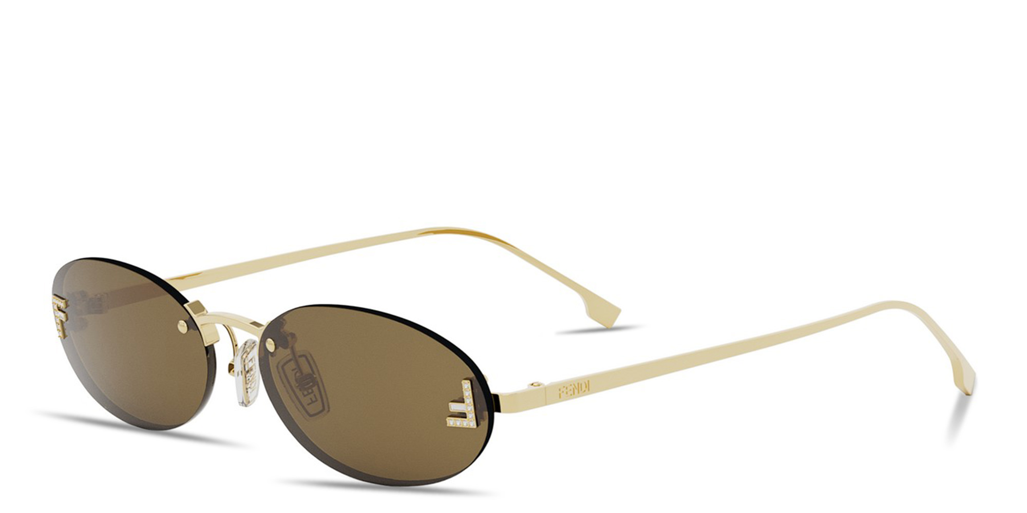 Shop FENDI Fendi First Crystal Metal Oval Sunglasses in Gold online.