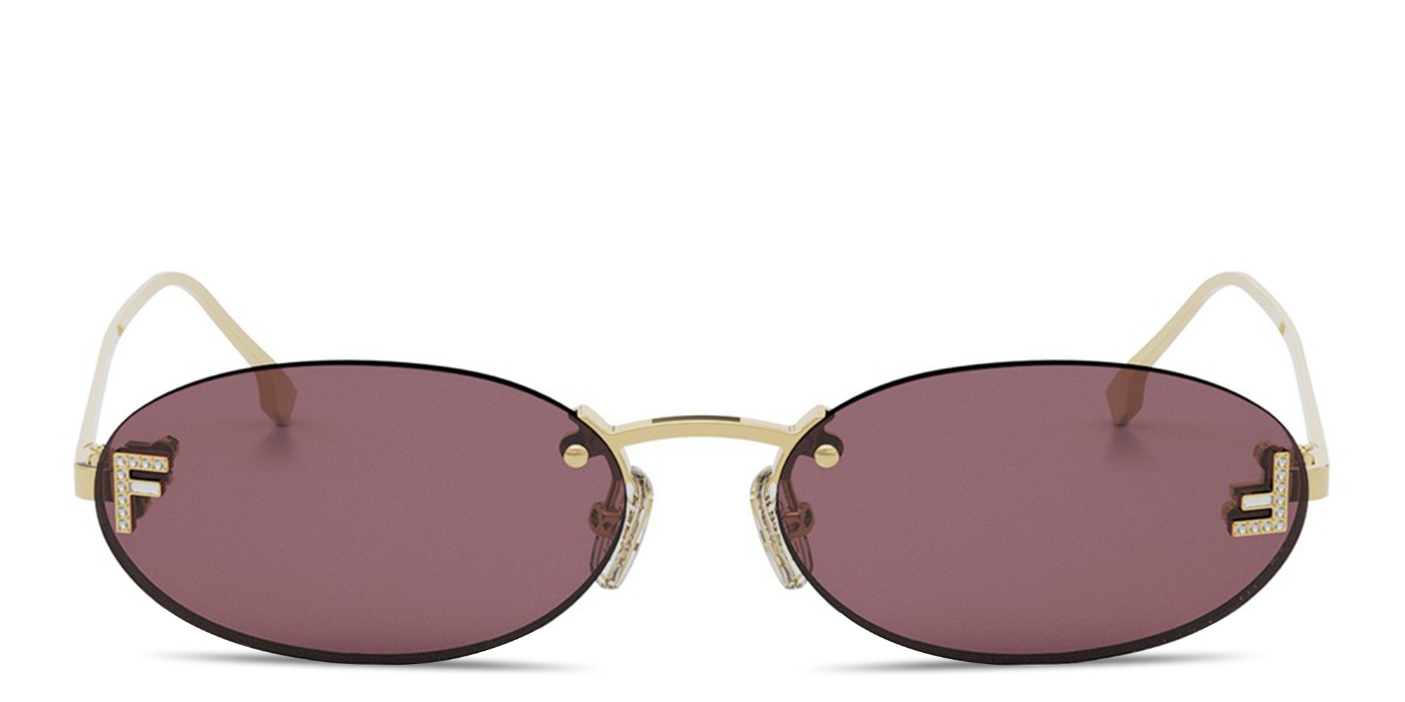 Shop FENDI Fendi First Crystal Metal Oval Sunglasses in Gold online.