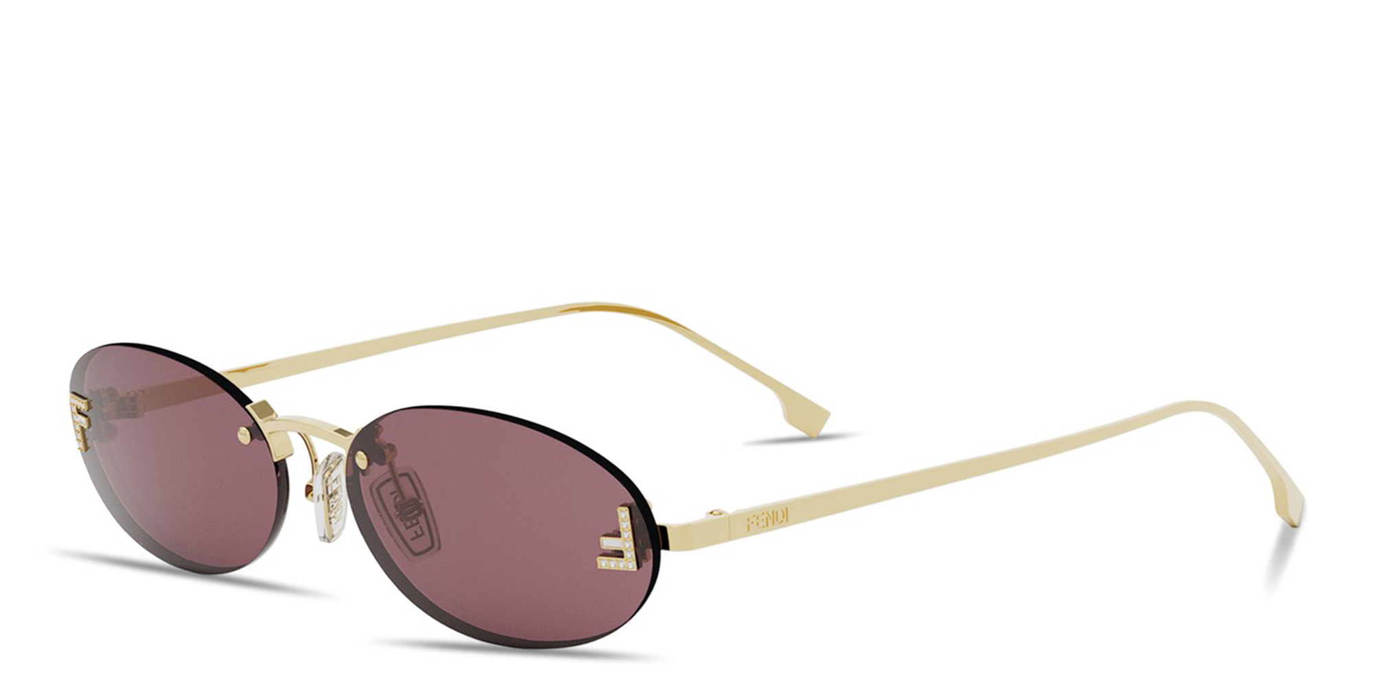 Shop FENDI Fendi First Crystal Metal Oval Sunglasses in Gold online.