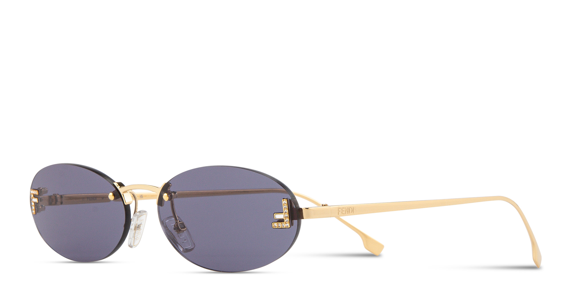 Shop FENDI First Crystal Rimless Oval Sunglasses in Gold online.