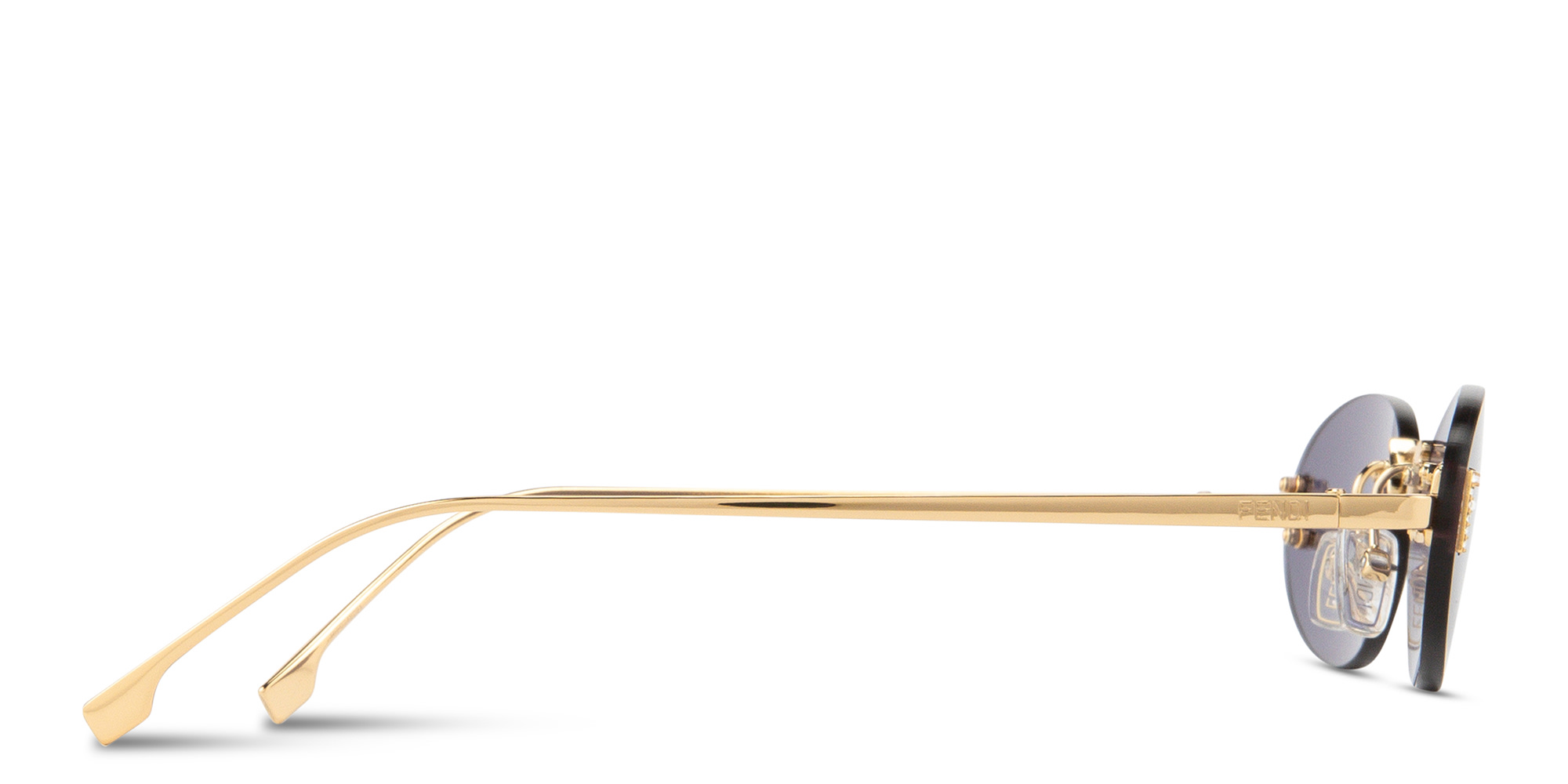 Shop FENDI First Crystal Rimless Oval Sunglasses in Gold online.