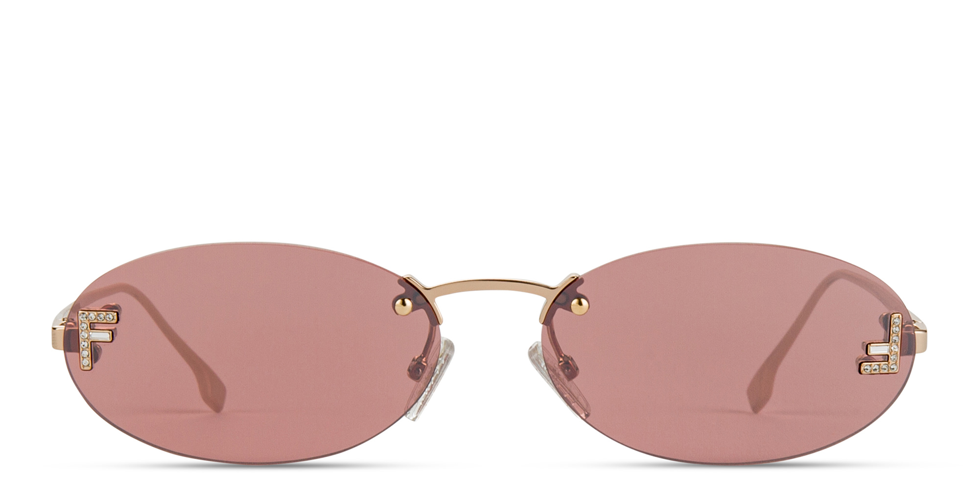 FENDI First Crystal Rimless Oval Sunglasses in Rose Gold – Product Photo 1