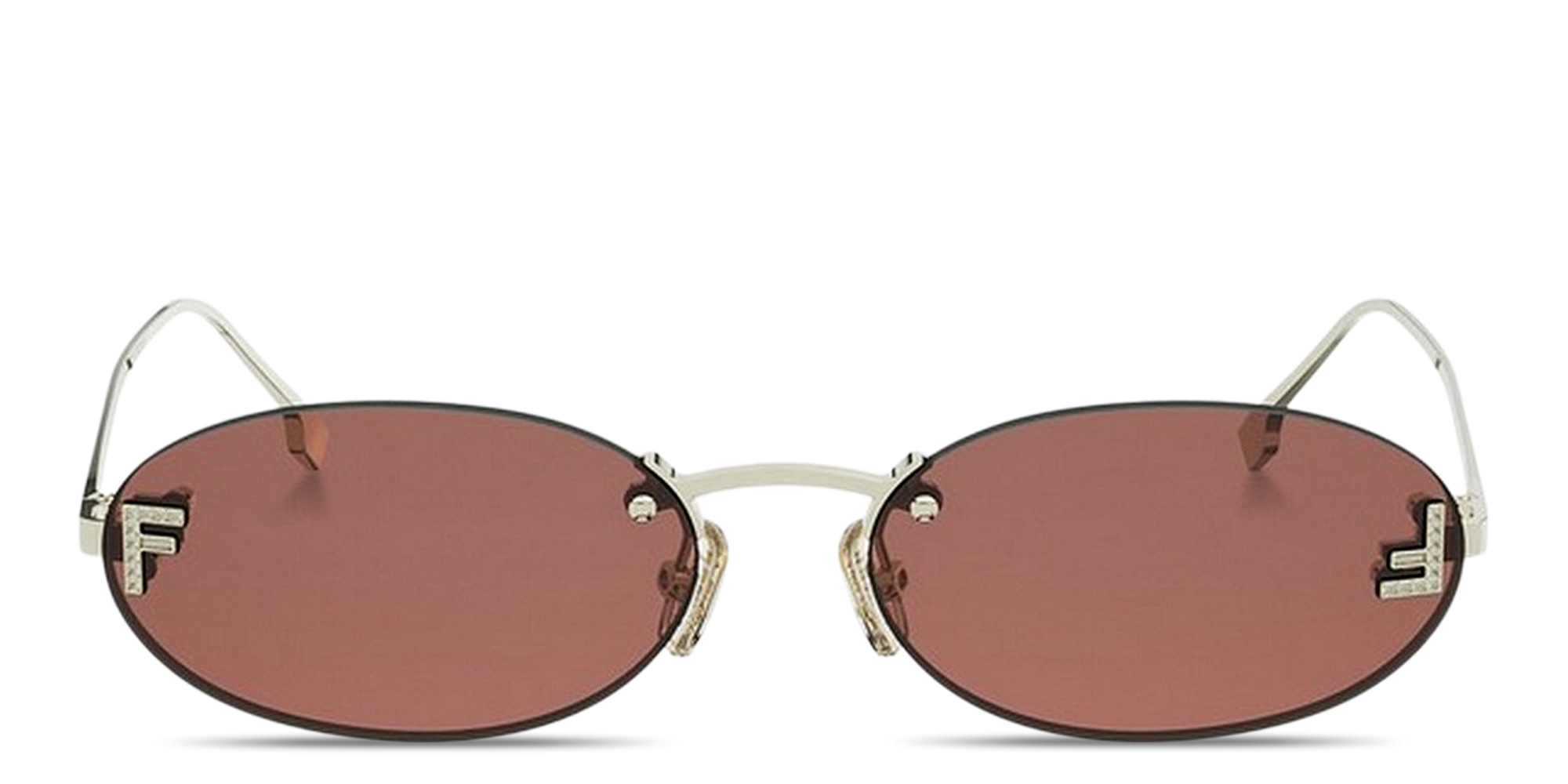 Shop FENDI First Crystal Rimless Oval Sunglasses in Gold online.