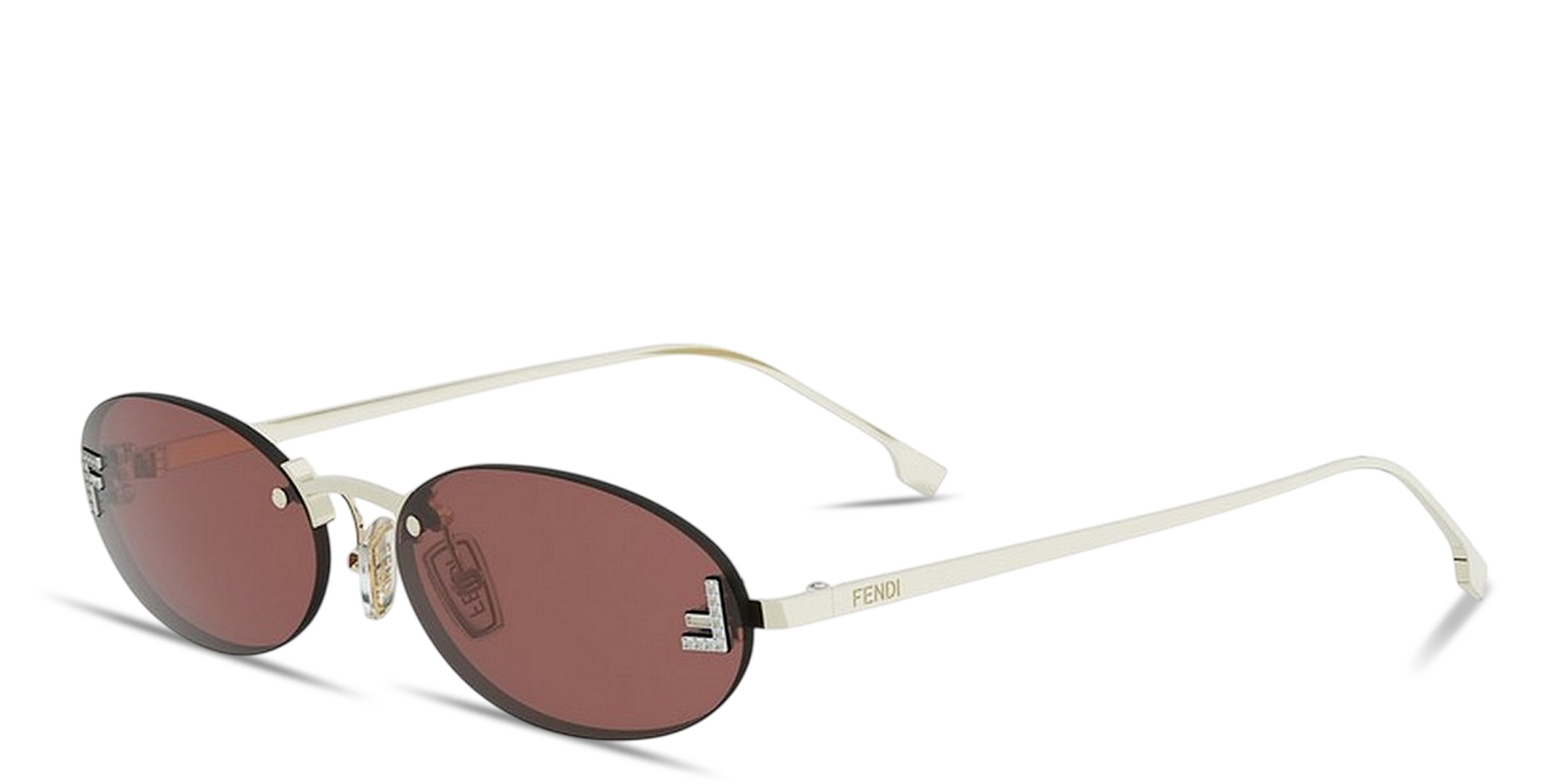 Shop FENDI First Crystal Rimless Oval Sunglasses in Gold online.