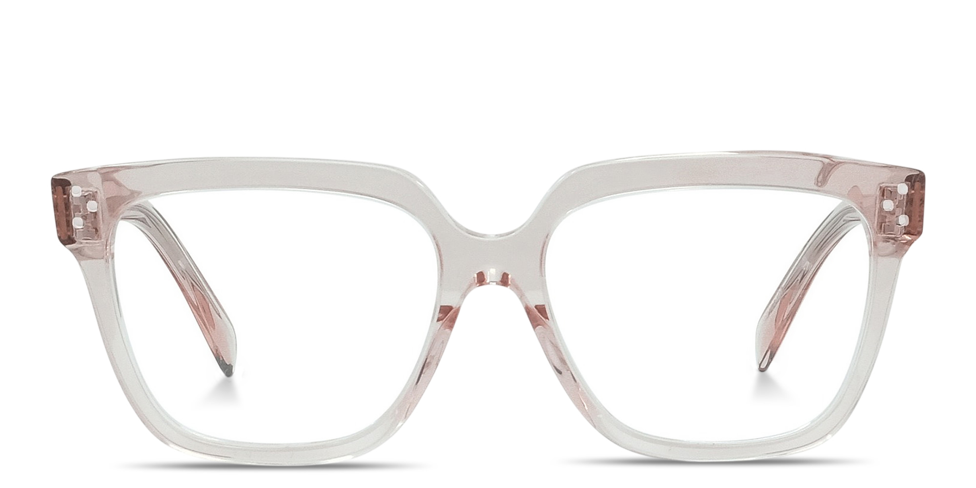 Shop CELINE 3 Dots Wide Square Eyeglasses in Transparent Pink online.