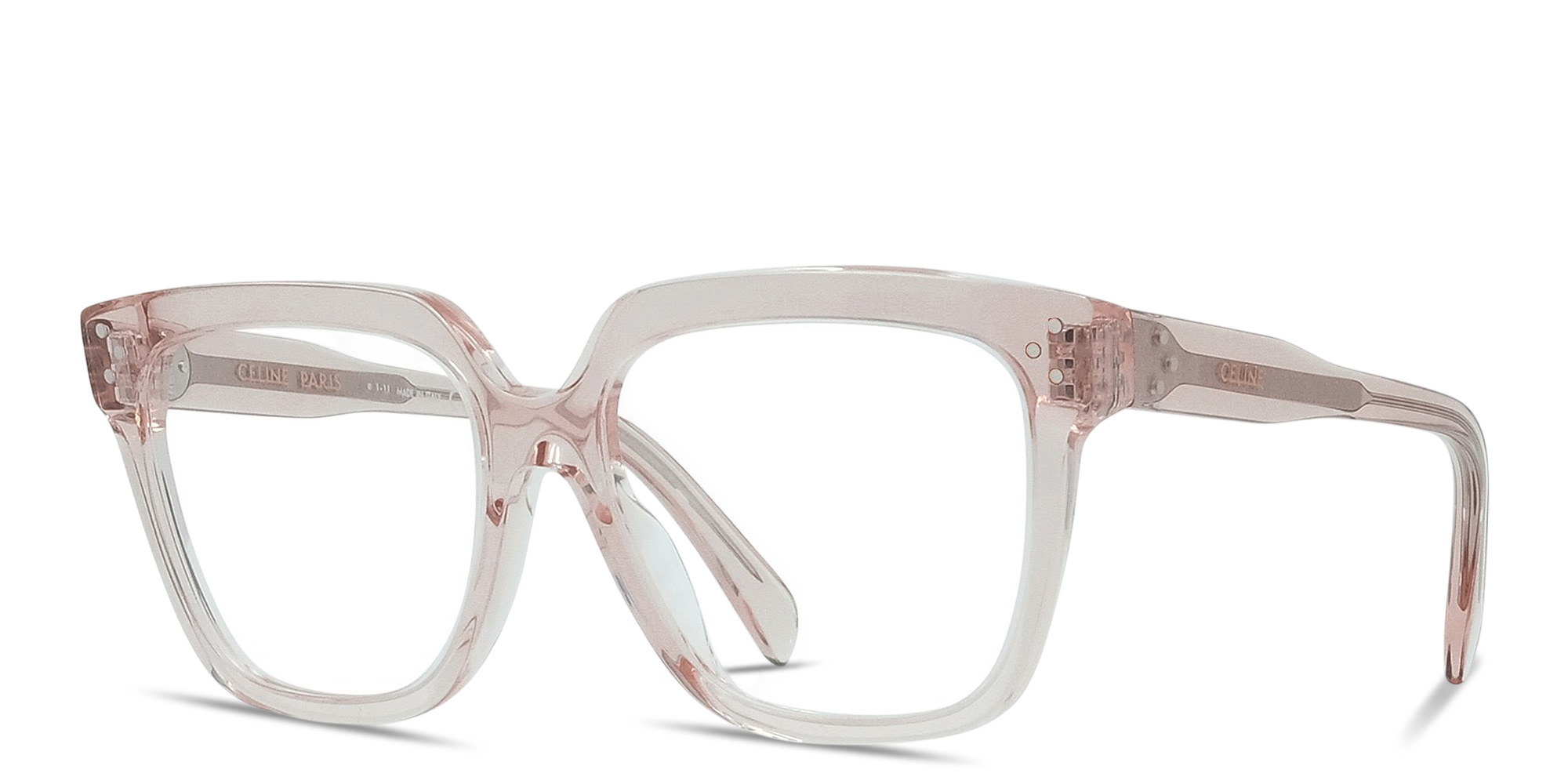 Shop CELINE 3 Dots Wide Square Eyeglasses in Transparent Pink online.