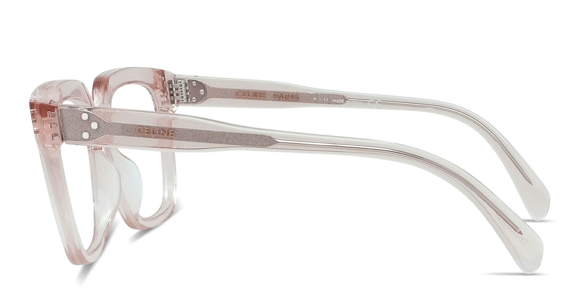 Shop CELINE 3 Dots Wide Square Eyeglasses in Transparent Pink online.