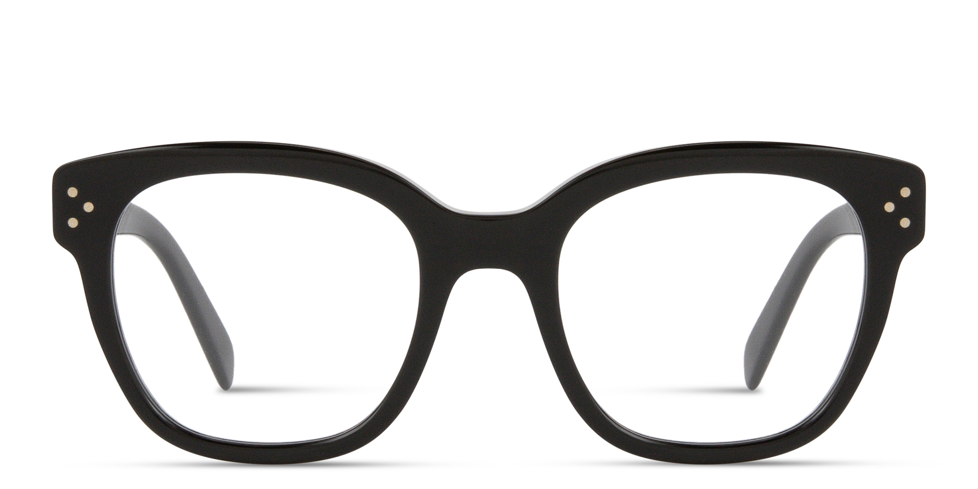 Shop CELINE 3 Dots Square Eyeglasses in Black online.