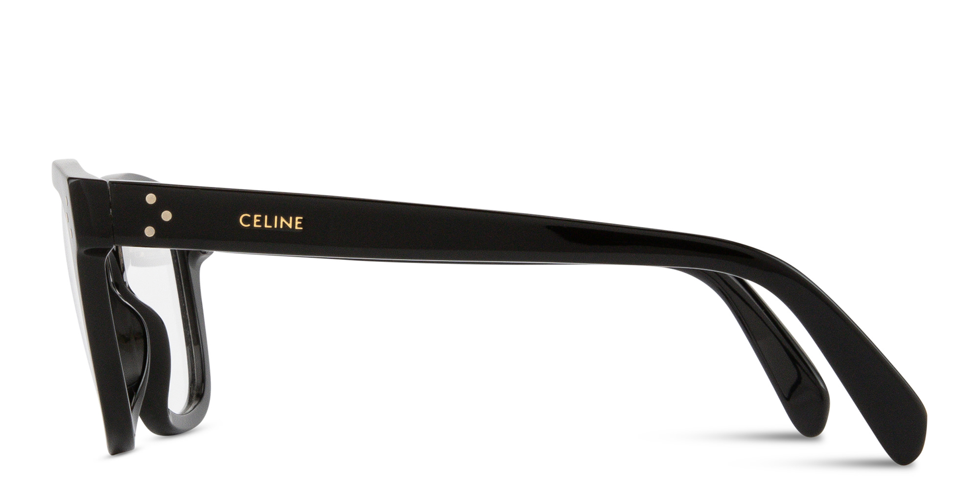 Shop CELINE 3 Dots Square Eyeglasses in Black online.