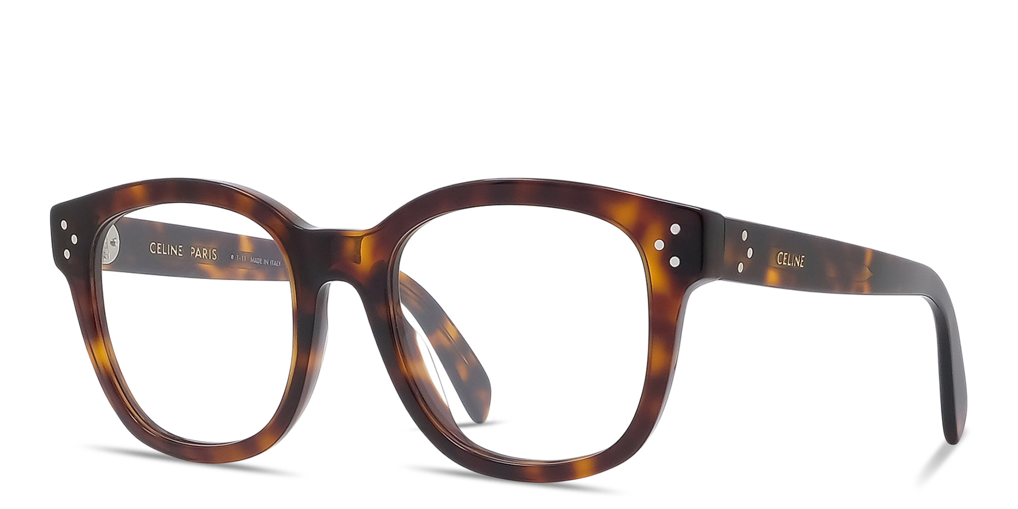 Shop CELINE 3 Dots Square Eyeglasses in Havana online.