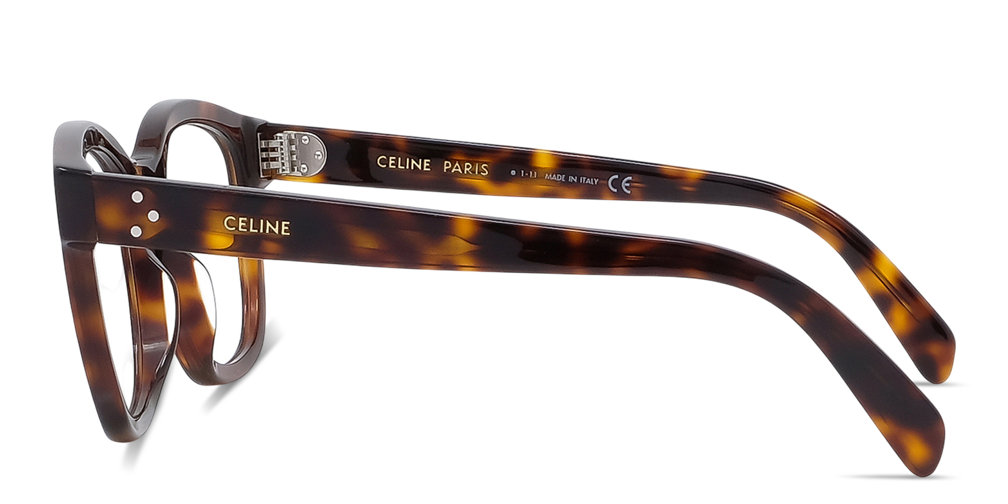 Shop CELINE 3 Dots Square Eyeglasses in Havana online.