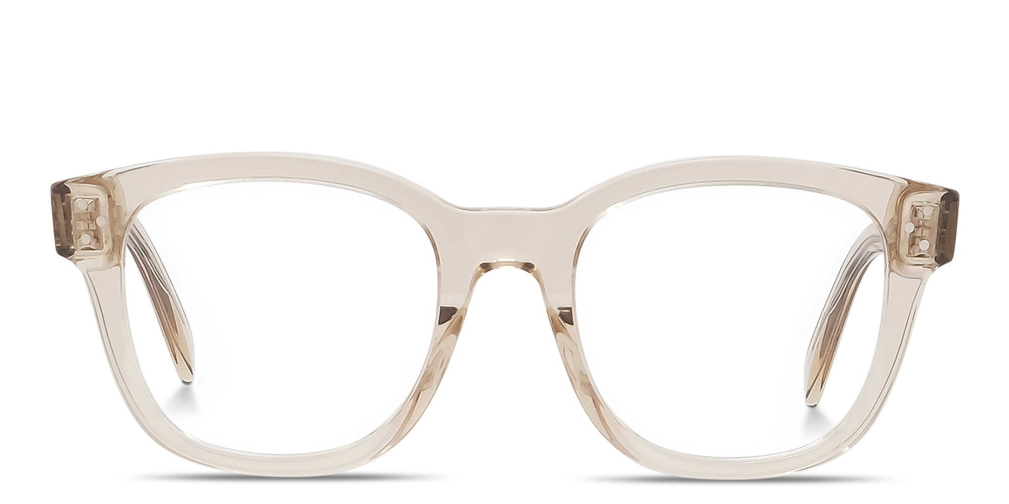 Shop CELINE 3 Dots Square Eyeglasses in Transparent Beige online.