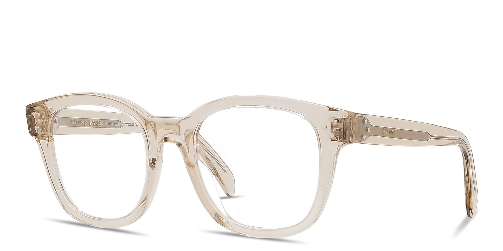 Shop CELINE 3 Dots Square Eyeglasses in Transparent Beige online.
