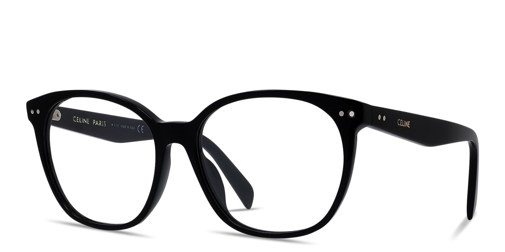 Shop CELINE Thin 2 Dots Wide Square Eyeglasses in Black online.