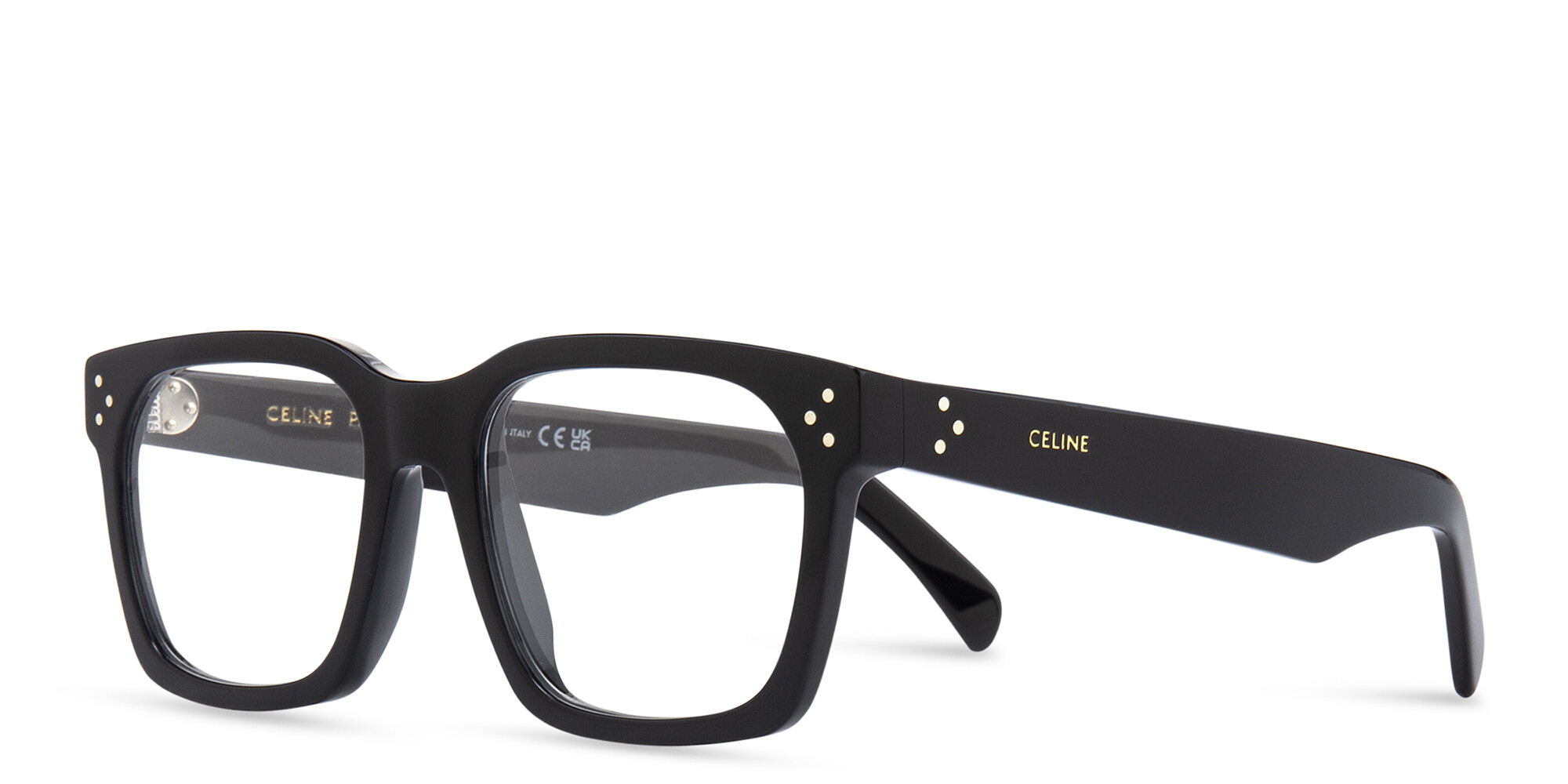 Shop CELINE 3 Dots Square Eyeglasses in Black online.