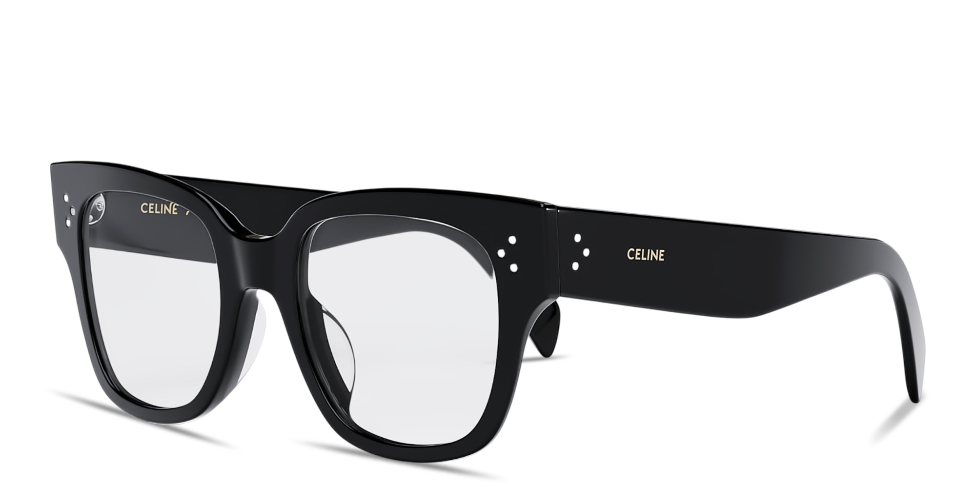 Shop CELINE 3 Dots Square Eyeglasses in Black online.